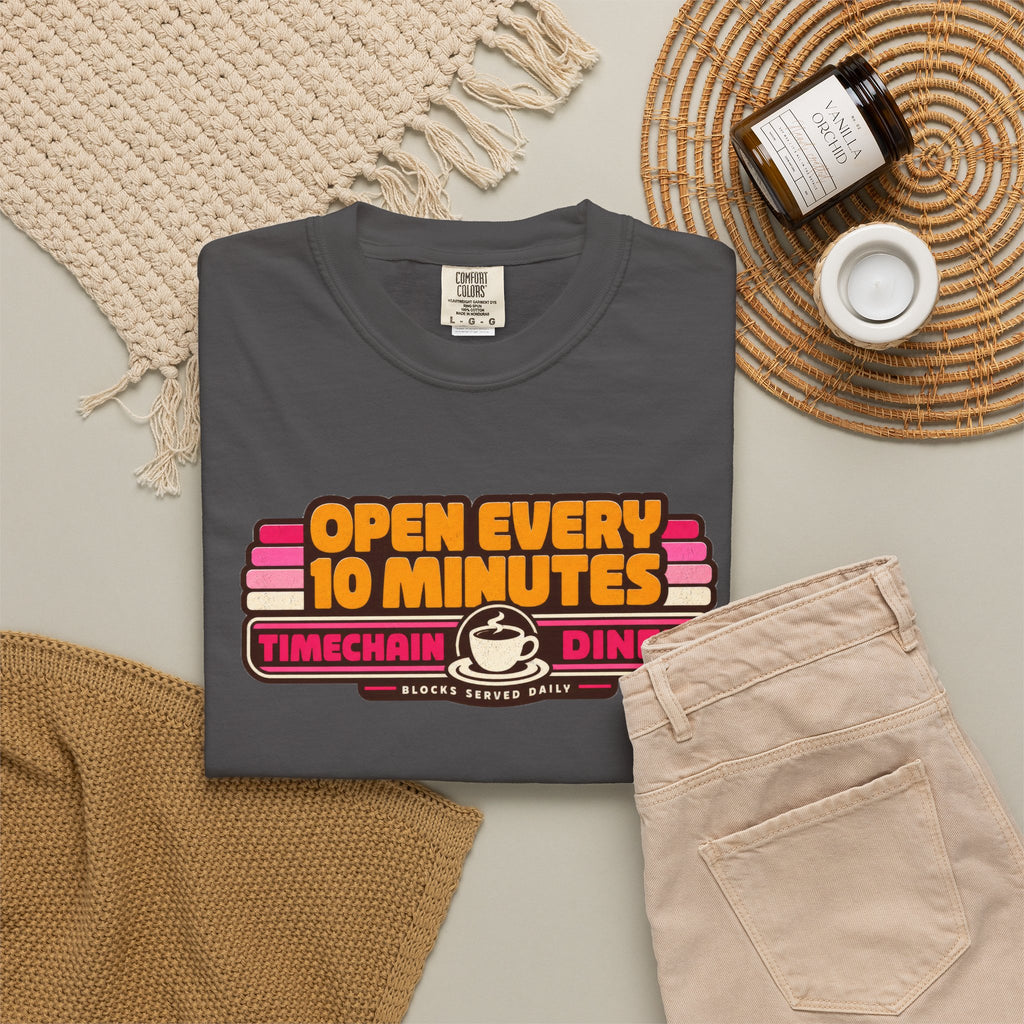 Incognito Heavyweight Open Every 10 Minutes Timechain Diner Tee | Retro Coffee T-Shirt | Comfort Colors 1717