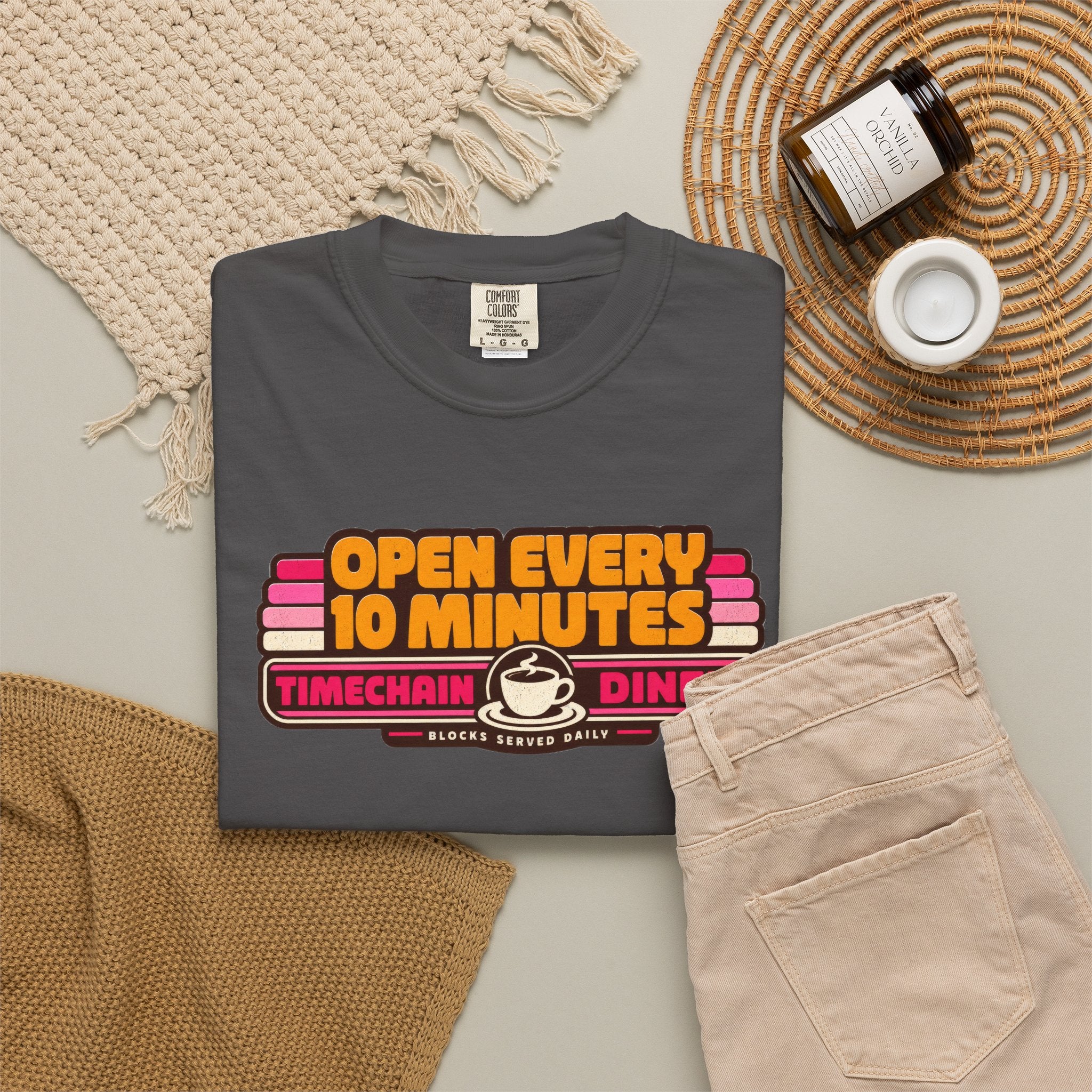 Incognito Heavyweight Open Every 10 Minutes Timechain Diner Tee | Retro Coffee T-Shirt | Comfort Colors 1717