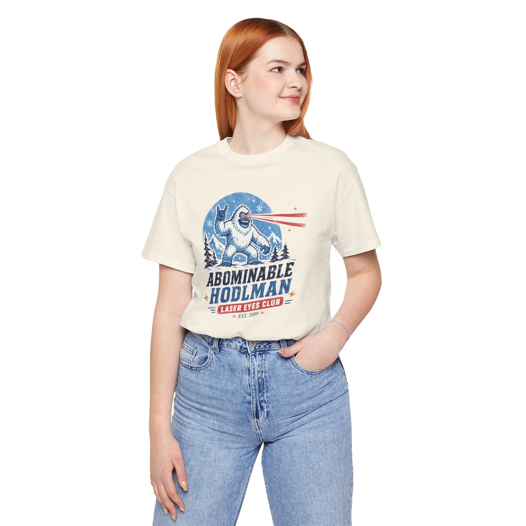 Abominable Hodlman Laser Eyes Club Bitcoin Tee | Yeti Holiday Shirt | Bella Canvas 3001