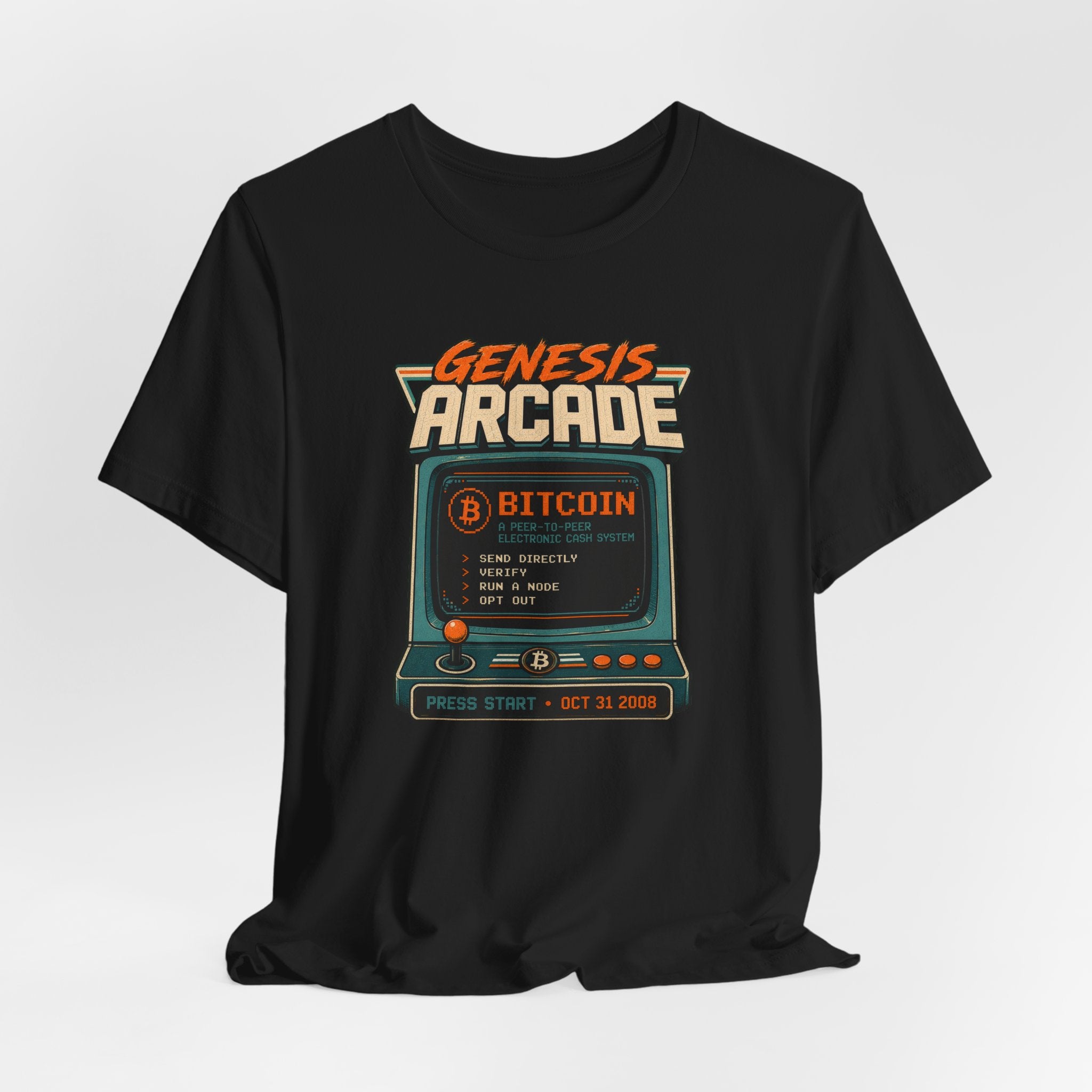 Bitcoin Genesis Block Retro Arcade T-Shirt | Bella Canvas 3001