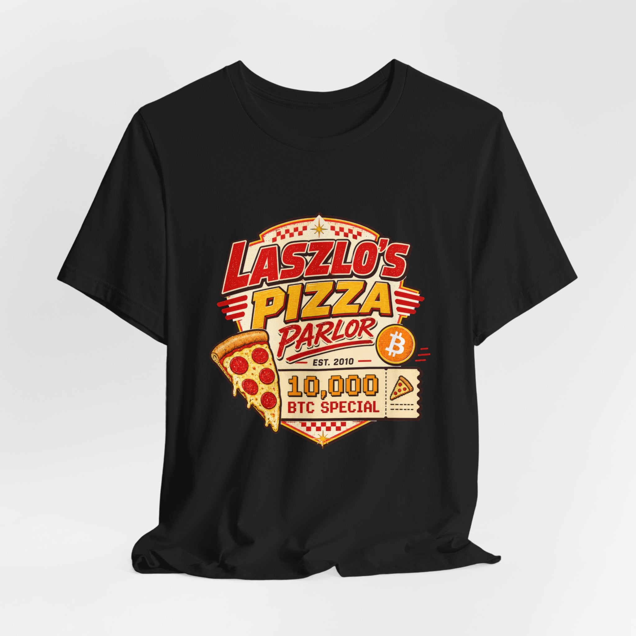 Laszlo's Pizza Parlor 10,000 Bitcoin Pizza Day Tee | Bella Canvas 3001
