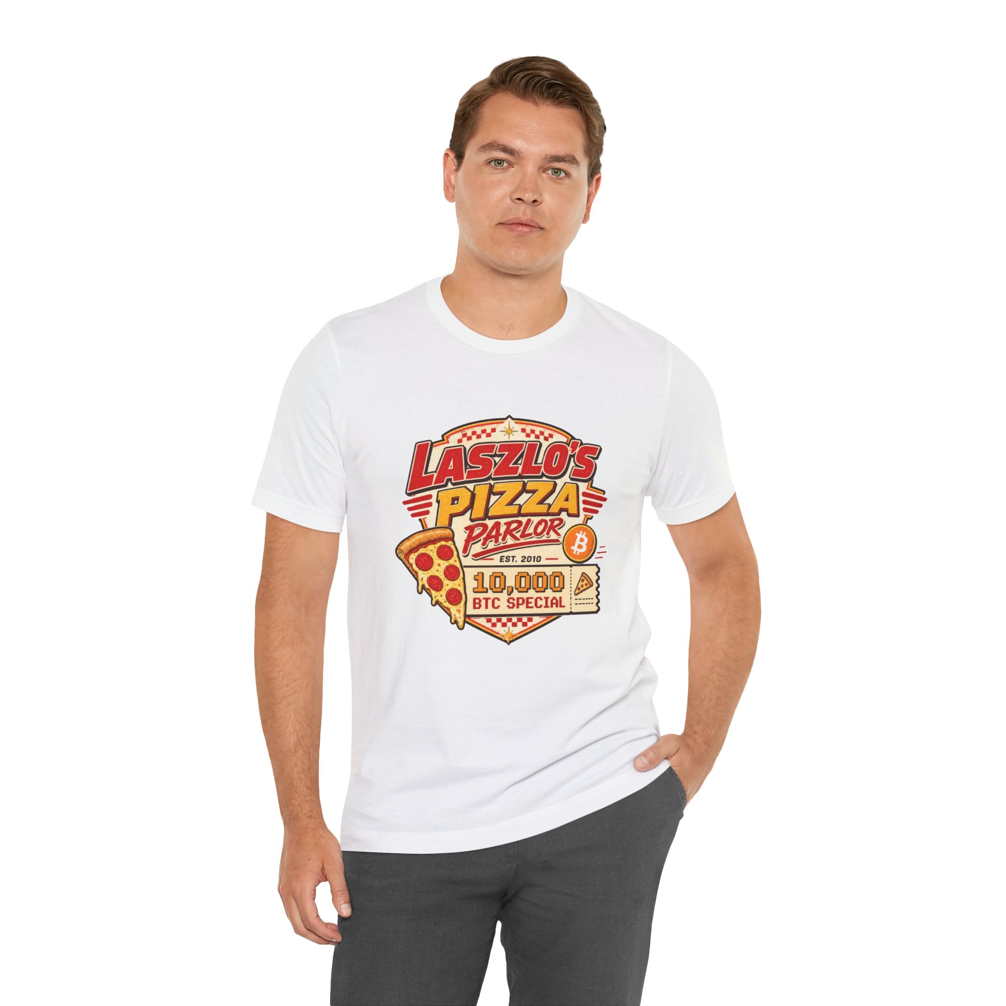 Laszlo's Pizza Parlor 10,000 Bitcoin Pizza Day Tee | Bella Canvas 3001