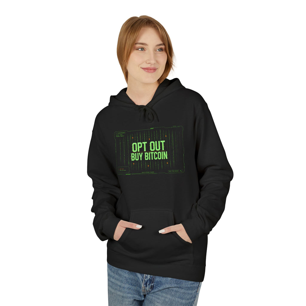 Opt Out Buy Bitcoin Hoodie | Retro Green Cyberpunk Computer Text