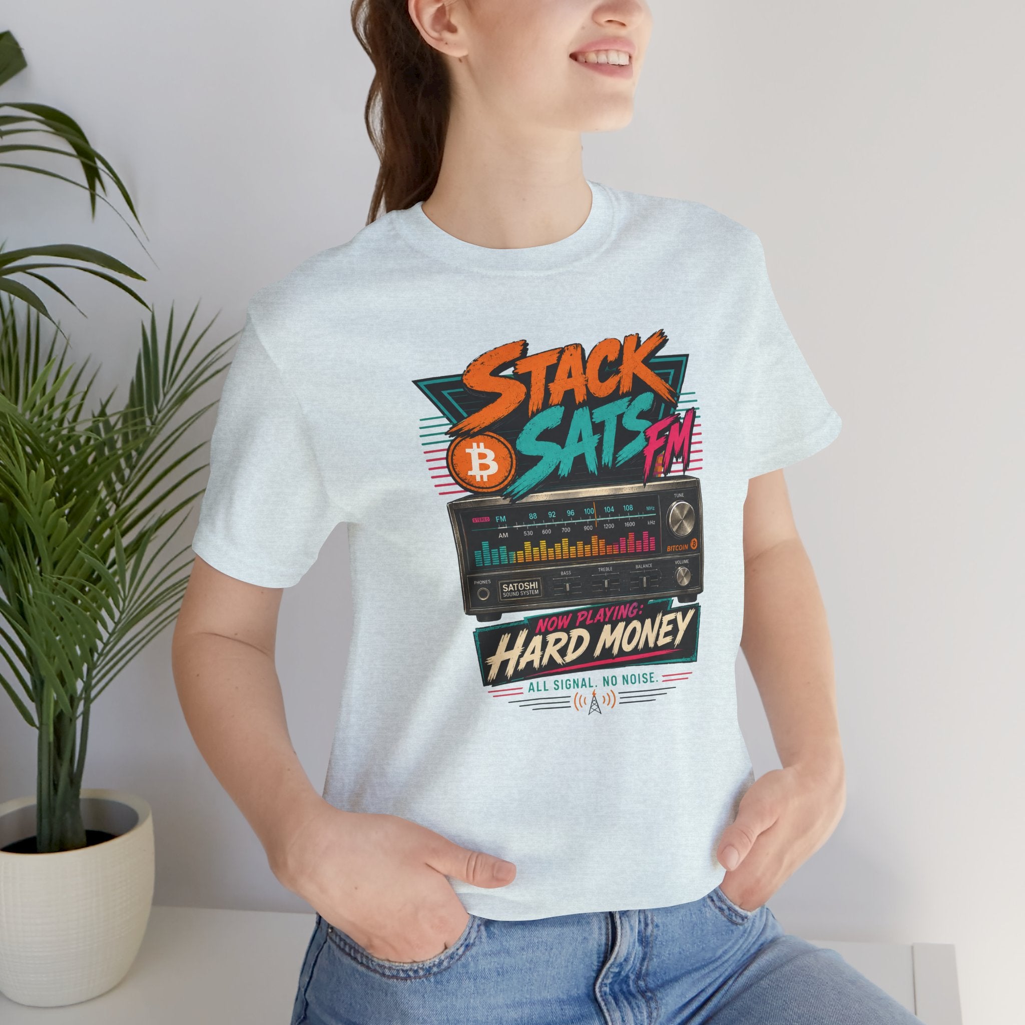 Stack Sats FM Radio cassette graphic T-shirt | Bitcoin hard money 80s retro Tee | Bella Canvas 3001