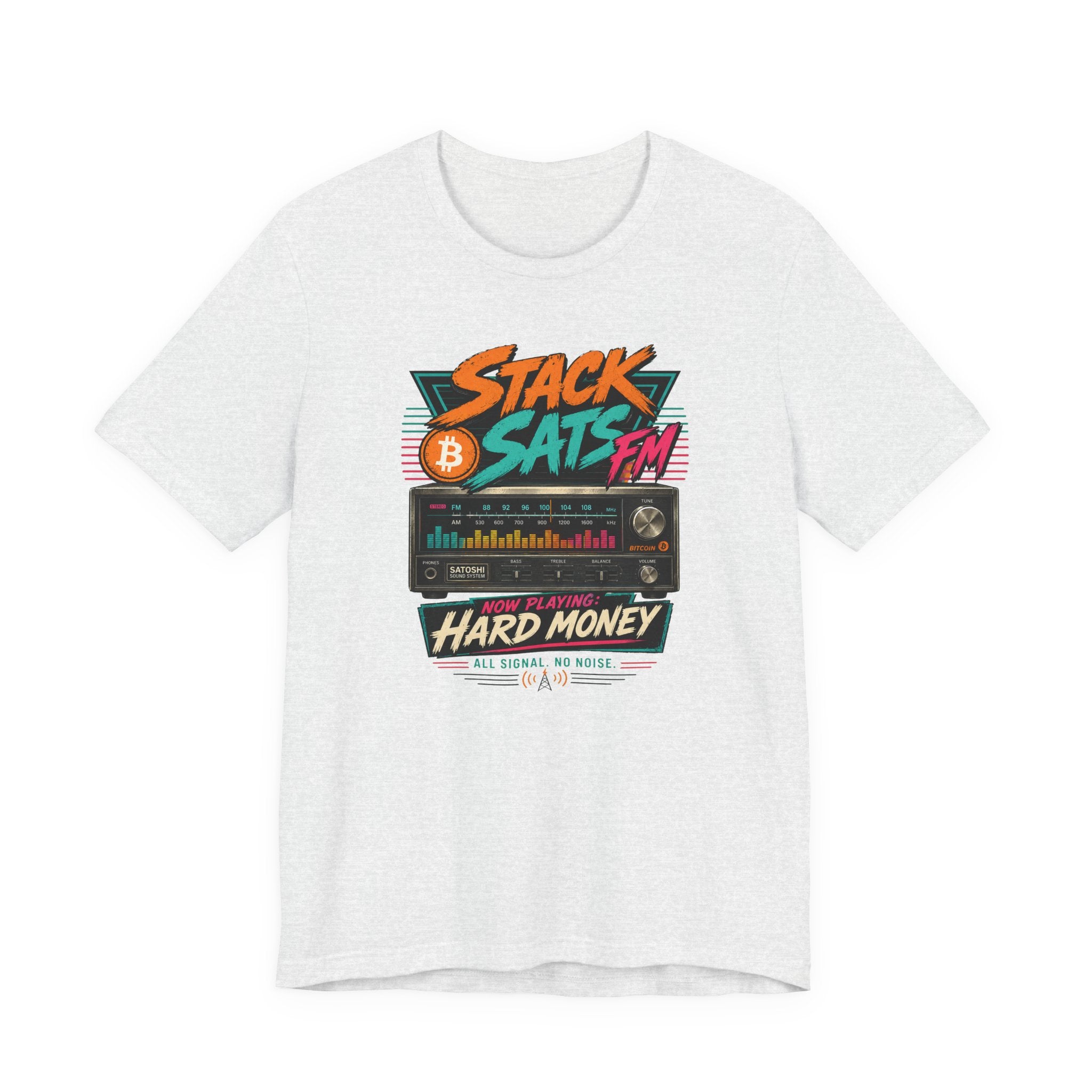 Stack Sats FM Radio cassette graphic T-shirt | Bitcoin hard money 80s retro Tee | Bella Canvas 3001