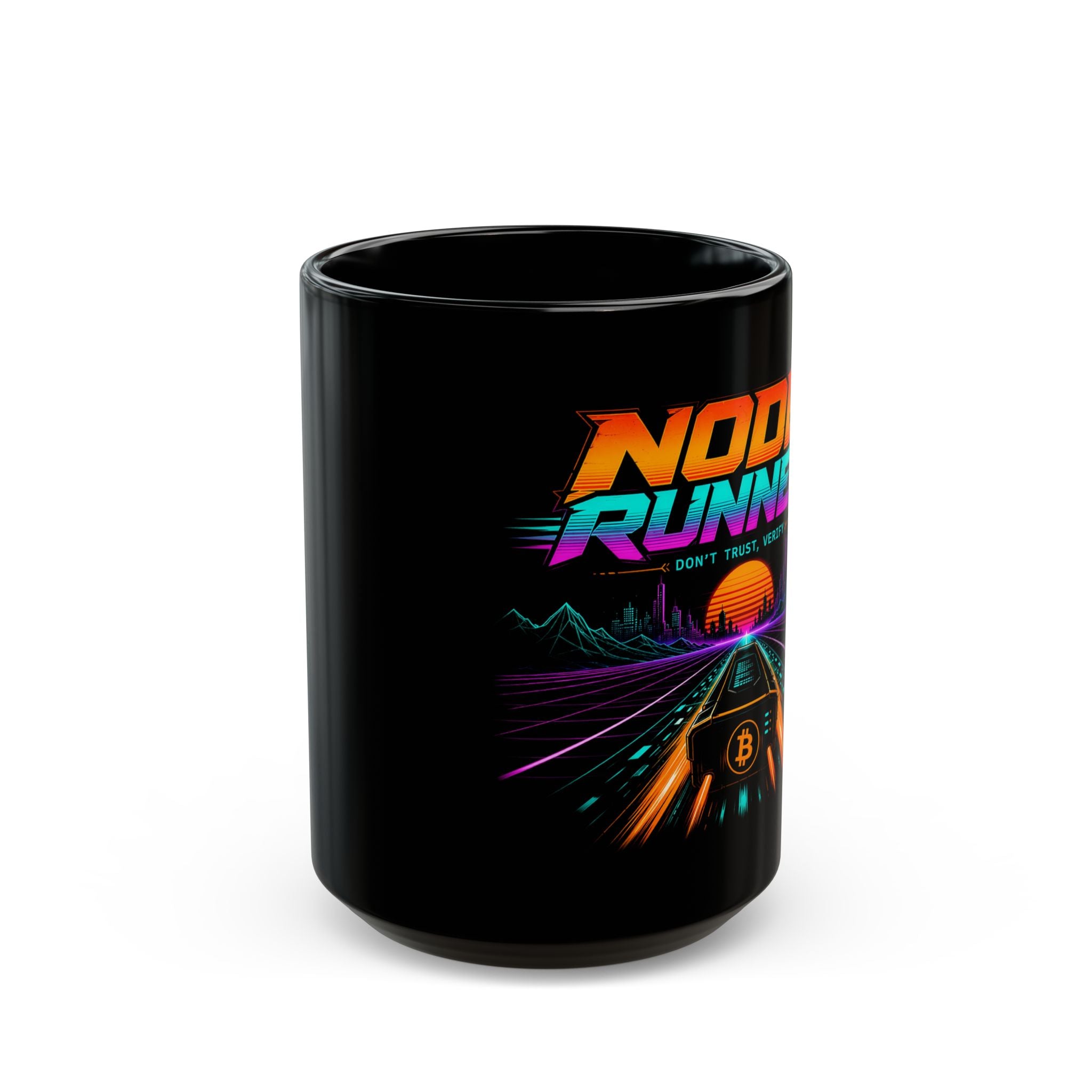 Node Runner Retro Cyberroad Mug | Bitcoin Neon 80s Synthwave 11oz and 15oz