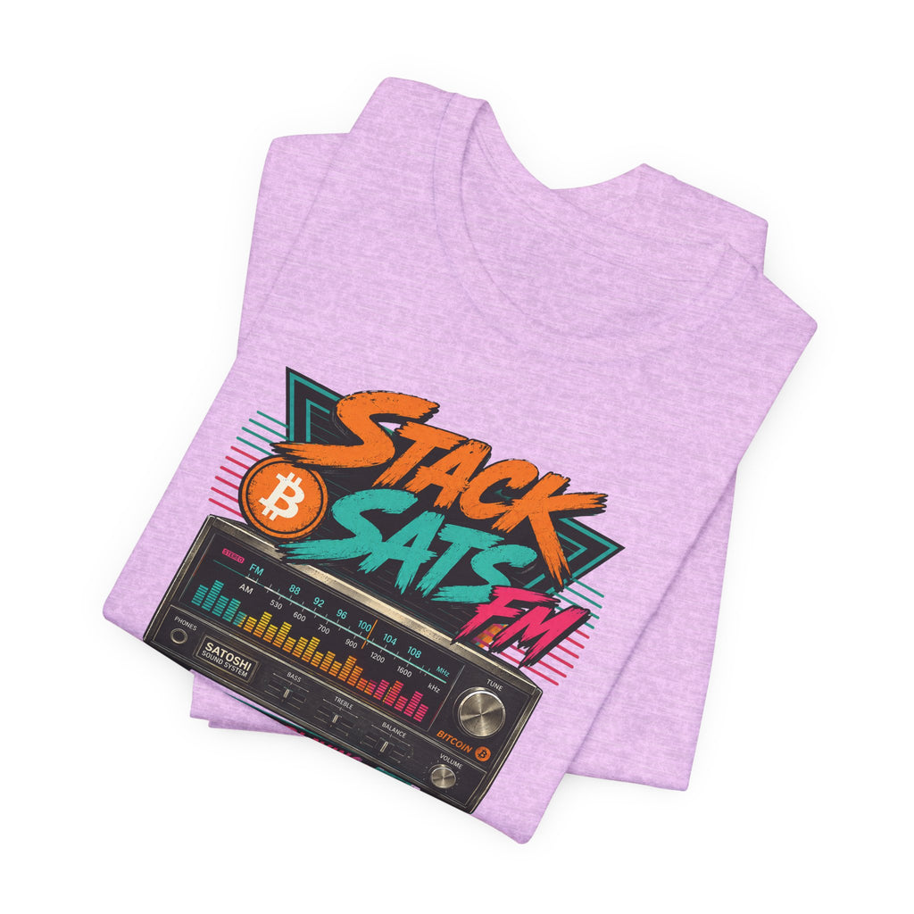 Stack Sats FM Radio cassette graphic T-shirt | Bitcoin hard money 80s retro Tee | Bella Canvas 3001