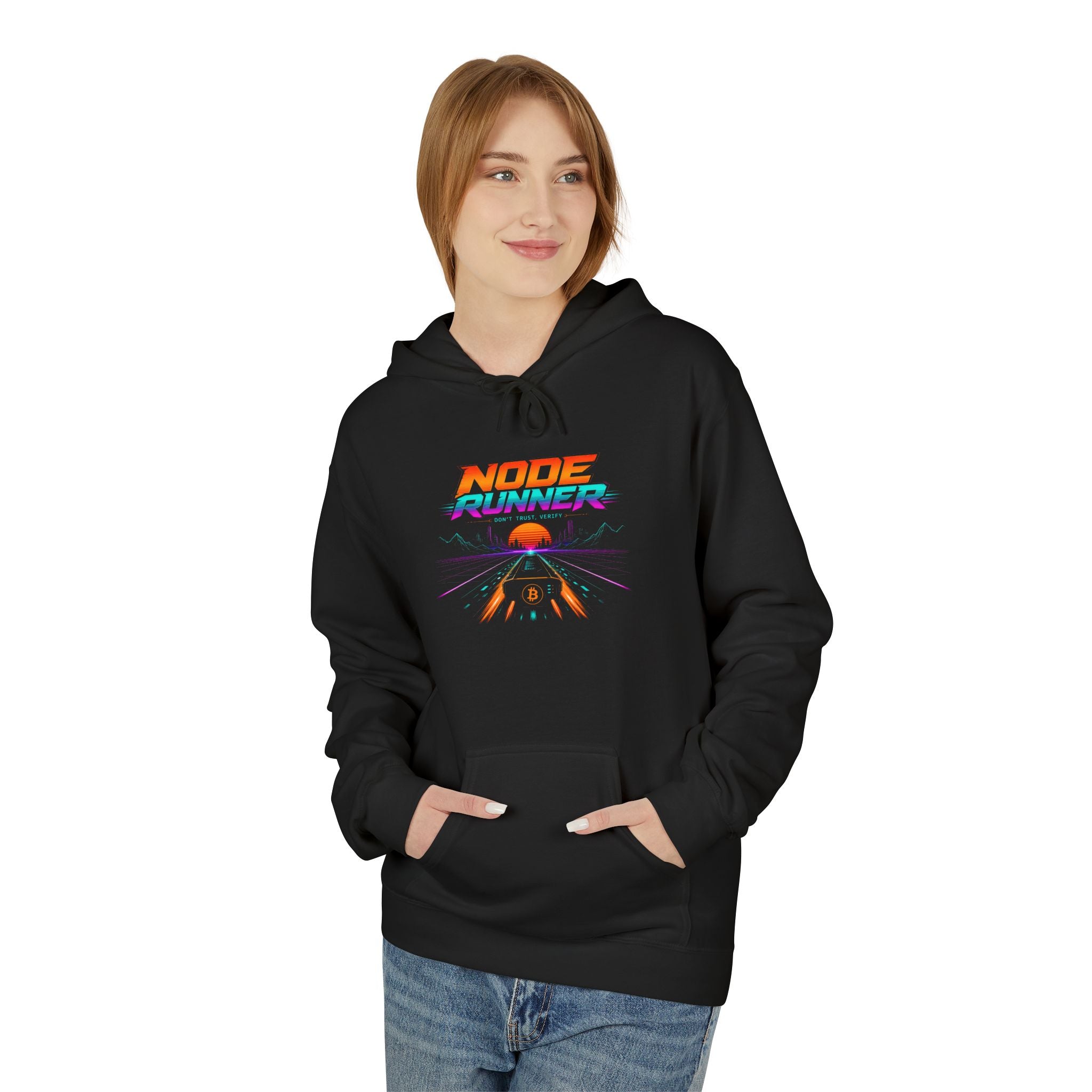 Node Runner retro cyberpunk hoodie | Bitcoin neon synthwave design pullover