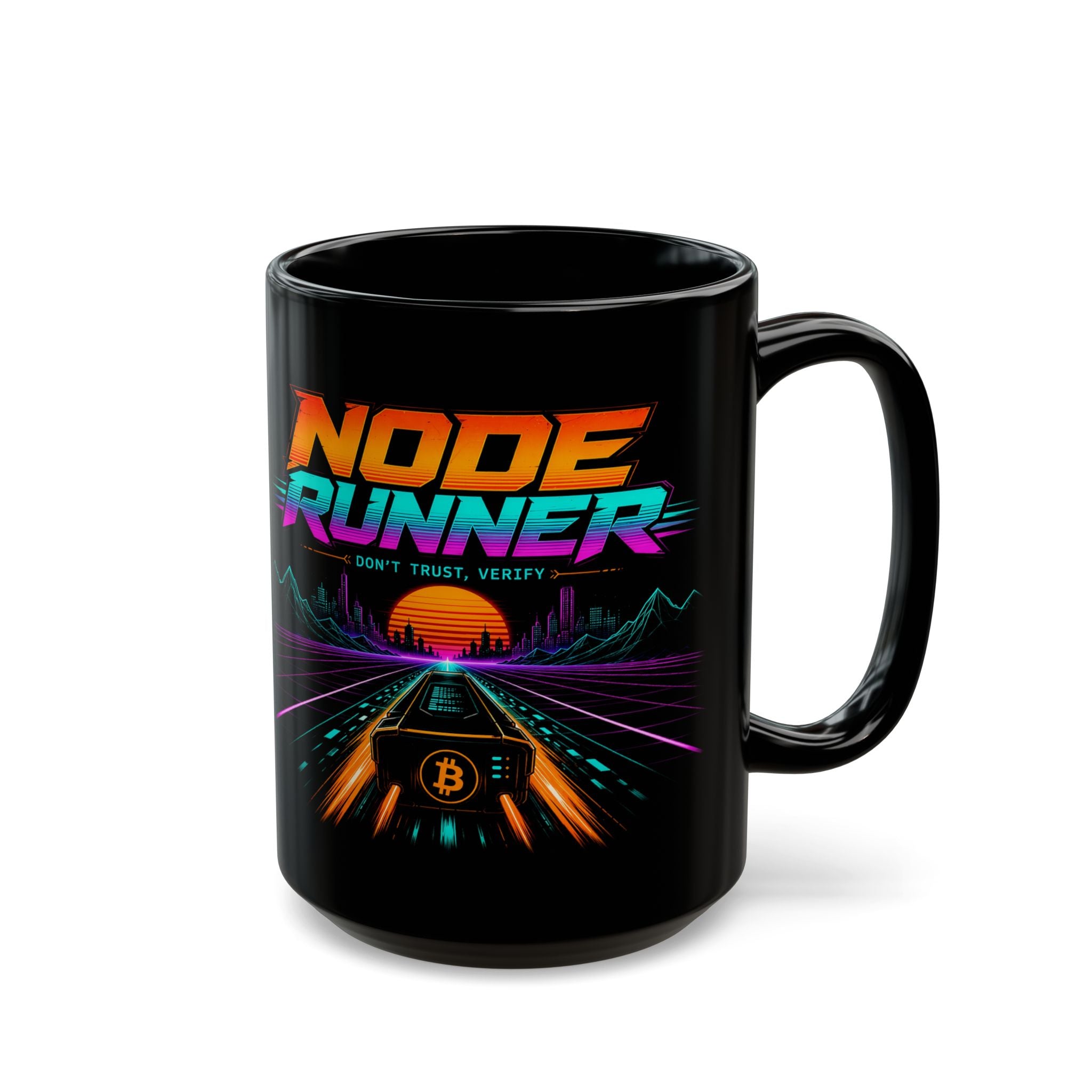 Node Runner Retro Cyberroad Mug | Bitcoin Neon 80s Synthwave 11oz and 15oz