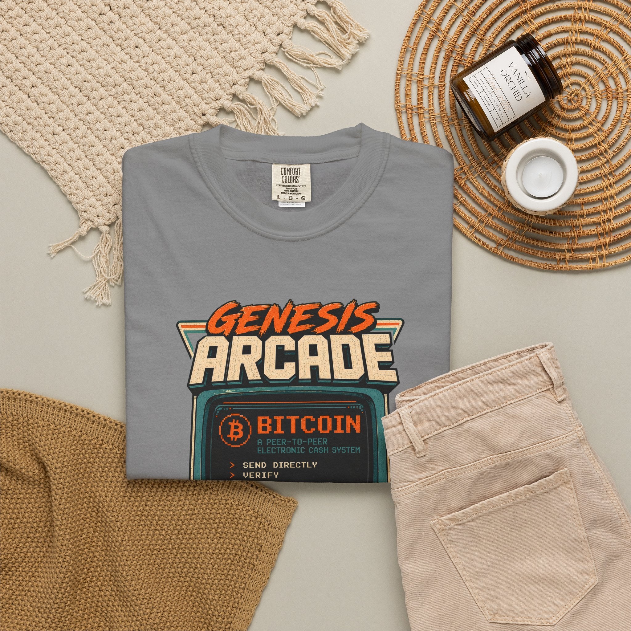 Bitcoin Genesis Block Heavyweight Retro Arcade T-Shirt | "Press Start" Bitcoin Tee | Comfort Colors 1717