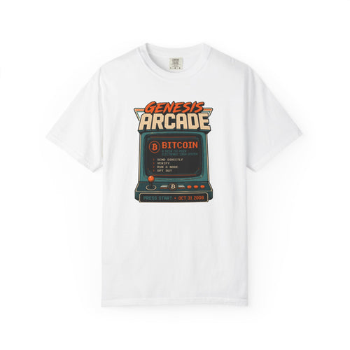 Bitcoin Genesis Block Heavyweight Retro Arcade T-Shirt | "Press Start" Bitcoin Tee | Comfort Colors 1717