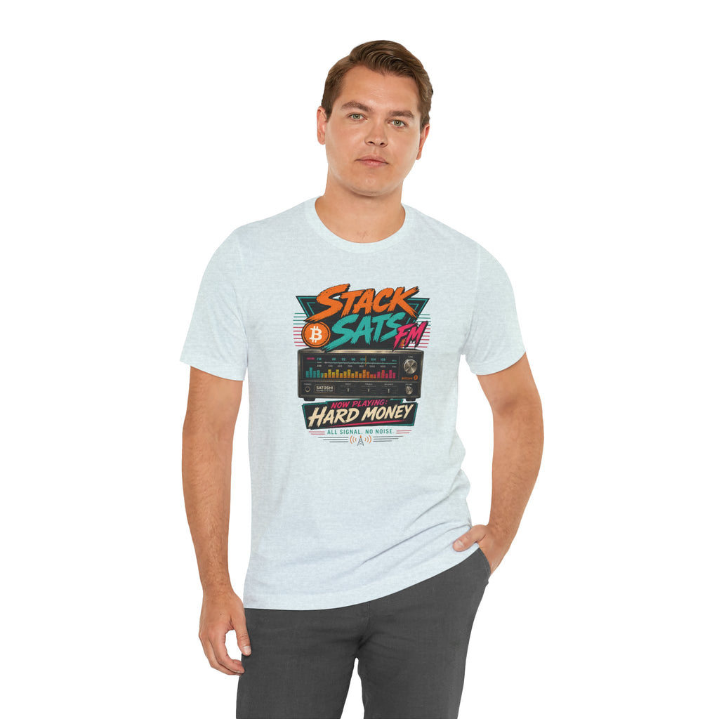 Stack Sats FM Radio cassette graphic T-shirt | Bitcoin hard money 80s retro Tee | Bella Canvas 3001