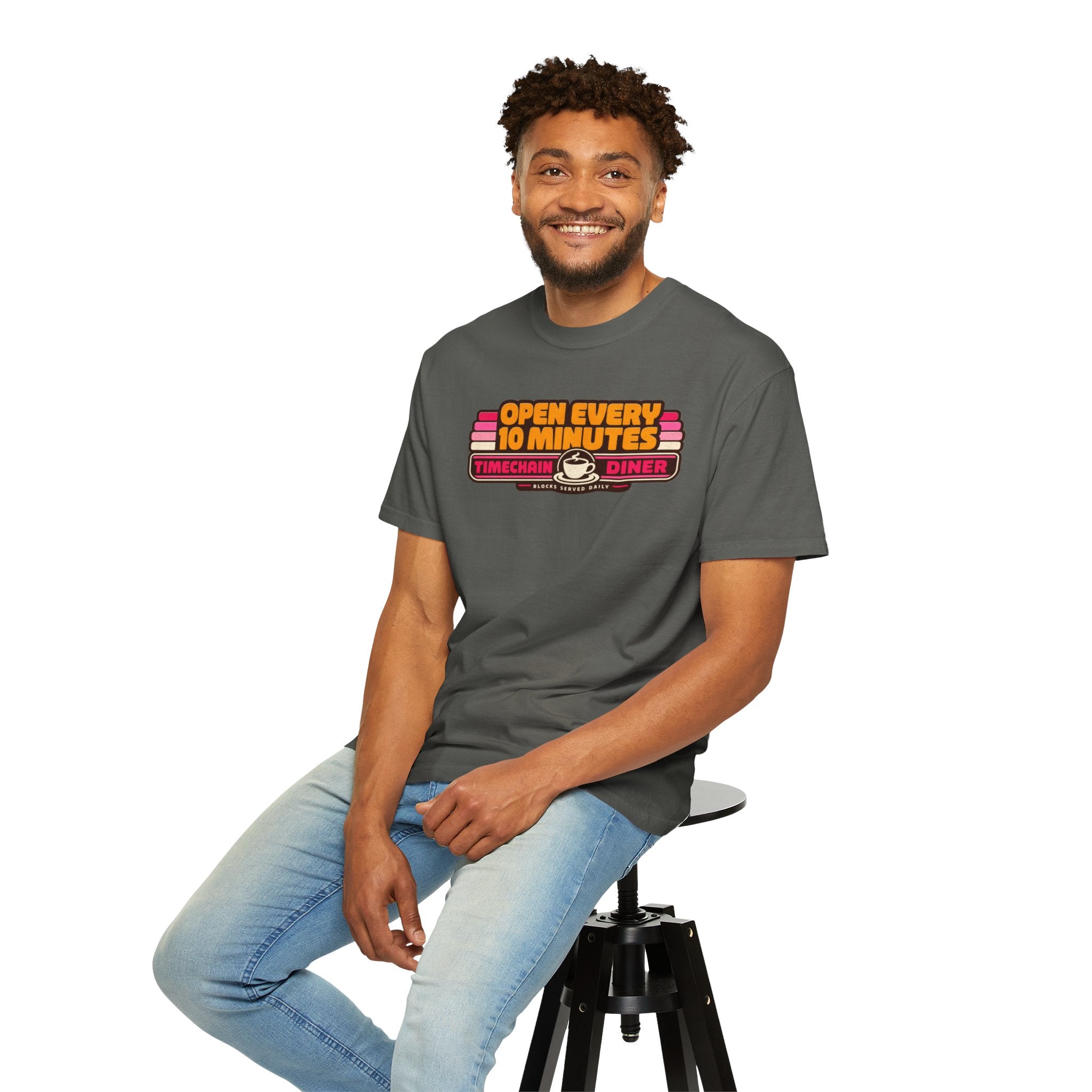 Incognito Heavyweight Open Every 10 Minutes Timechain Diner Tee | Retro Coffee T-Shirt | Comfort Colors 1717