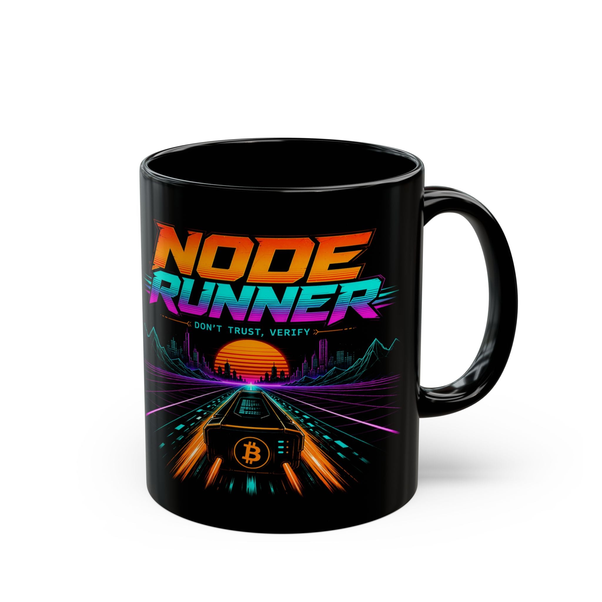 Node Runner Retro Cyberroad Mug | Bitcoin Neon 80s Synthwave 11oz and 15oz