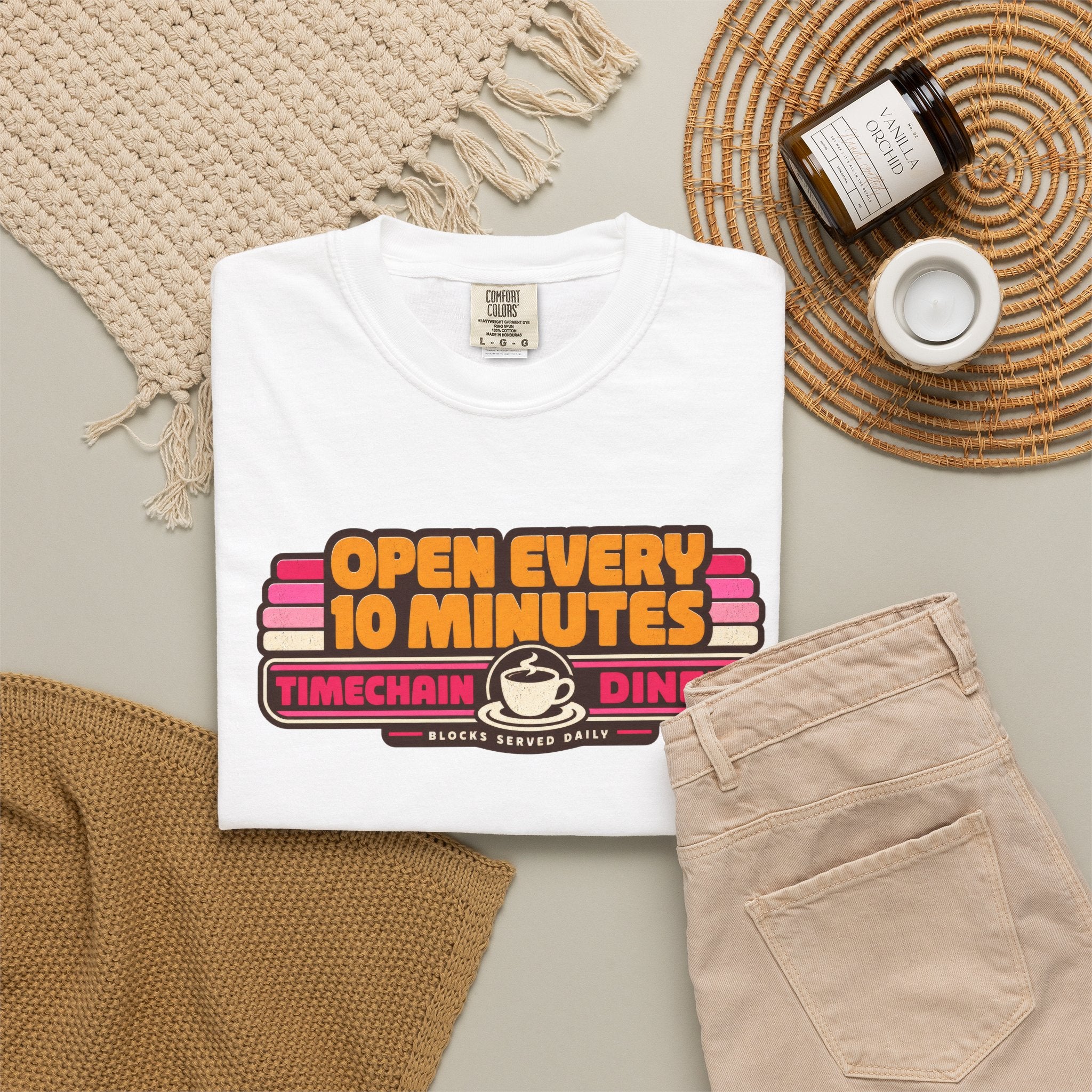 Incognito Heavyweight Open Every 10 Minutes Timechain Diner Tee | Retro Coffee T-Shirt | Comfort Colors 1717