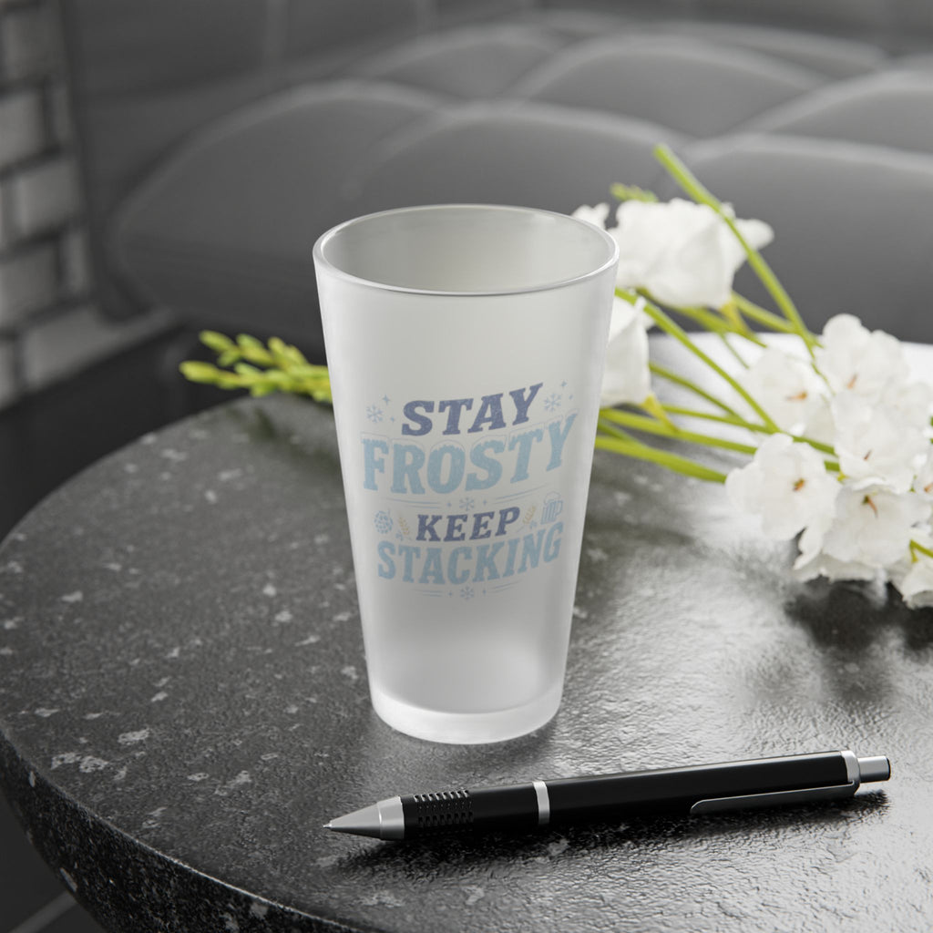 Stay Frosty Keep Stacking Bitcoin Pint Glass | Frosted 16oz Beer Glass