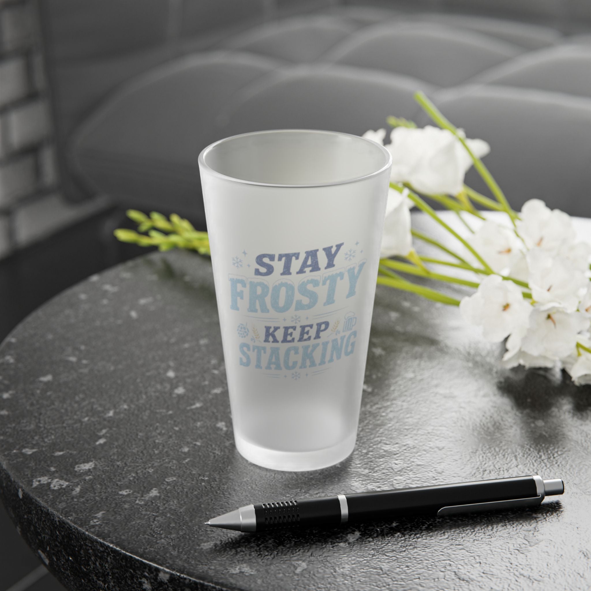 Stay Frosty Keep Stacking Bitcoin Pint Glass | Frosted 16oz Beer Glass