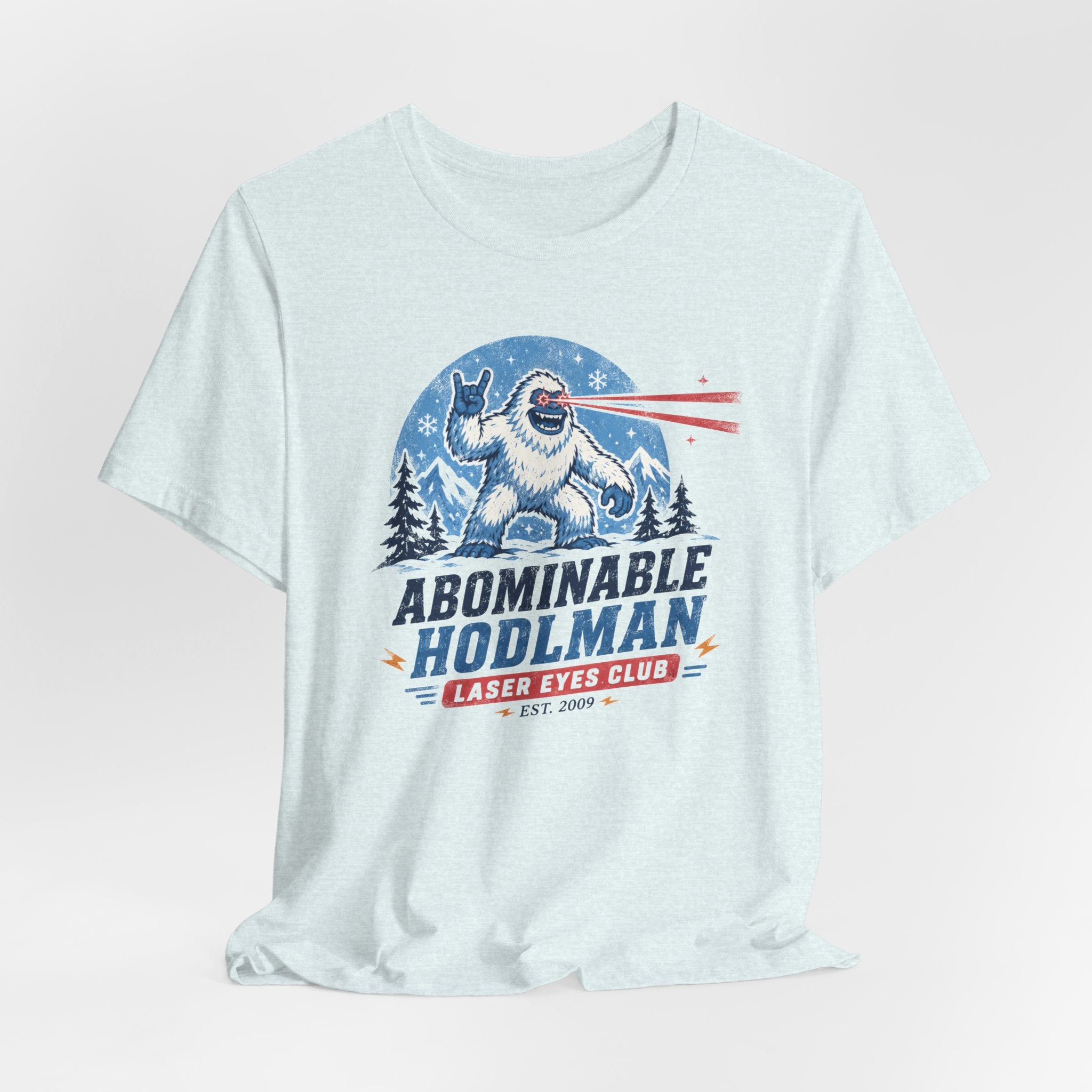 Abominable Hodlman Laser Eyes Club Bitcoin Tee | Yeti Holiday Shirt | Bella Canvas 3001