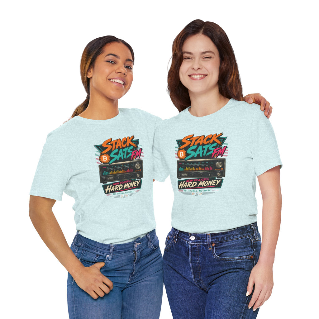 Stack Sats FM Radio cassette graphic T-shirt | Bitcoin hard money 80s retro Tee | Bella Canvas 3001