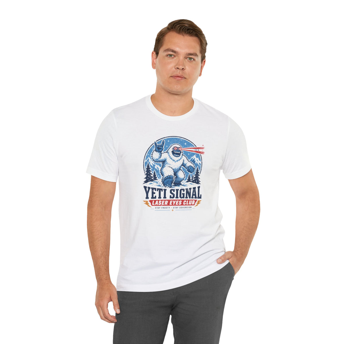 Yeti Signal Laser Eyes Club Bitcoin T-Shirt | Bella Canvas 3001