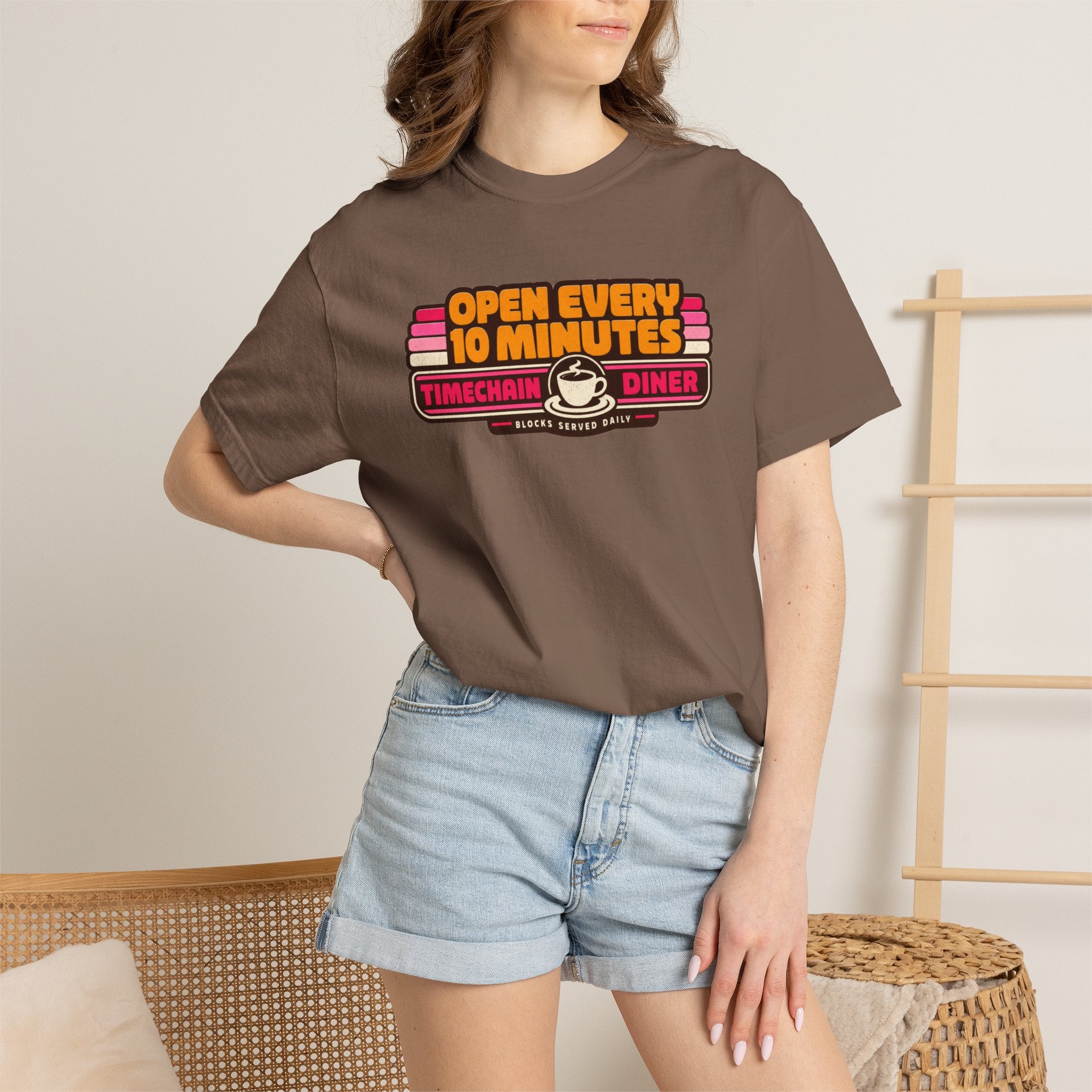 Incognito Heavyweight Open Every 10 Minutes Timechain Diner Tee | Retro Coffee T-Shirt | Comfort Colors 1717