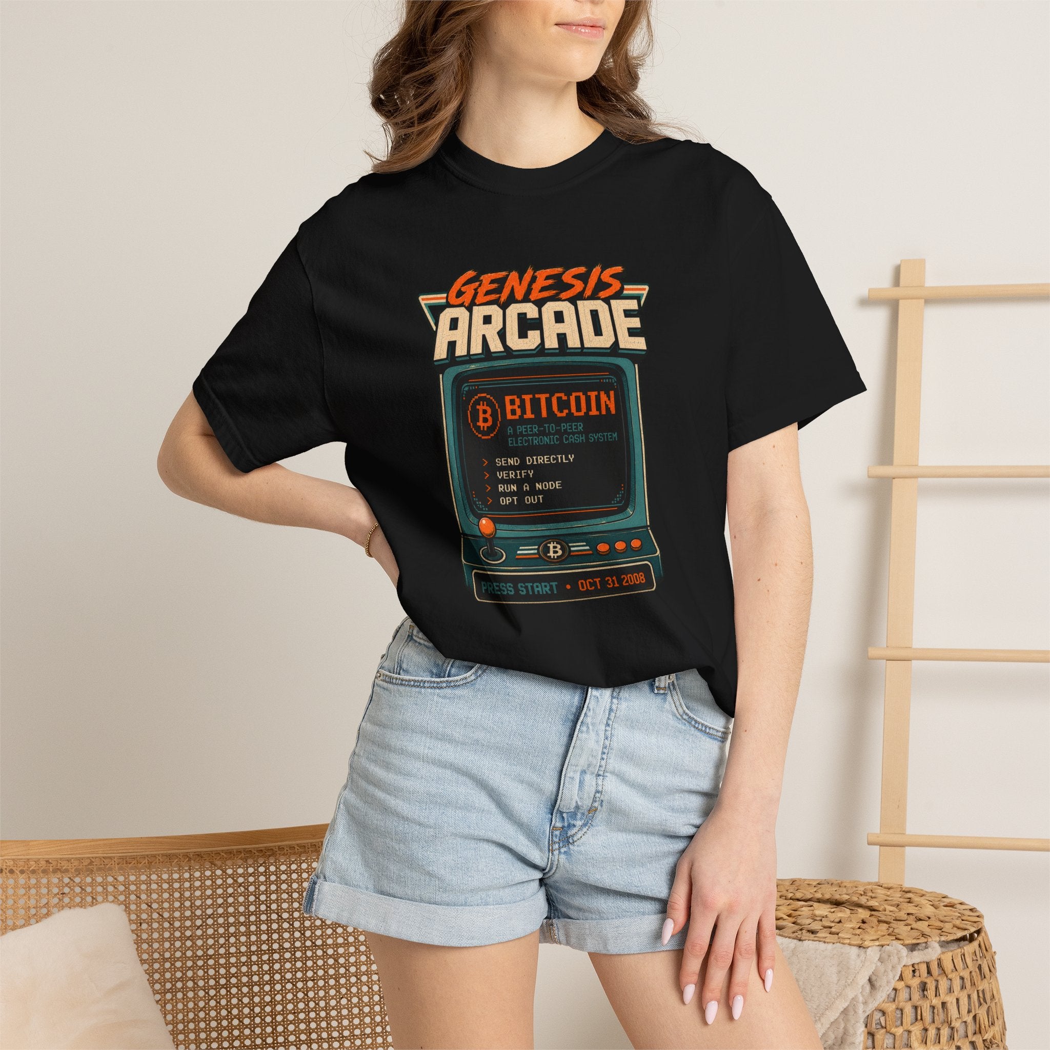 Bitcoin Genesis Block Heavyweight Retro Arcade T-Shirt | "Press Start" Bitcoin Tee | Comfort Colors 1717