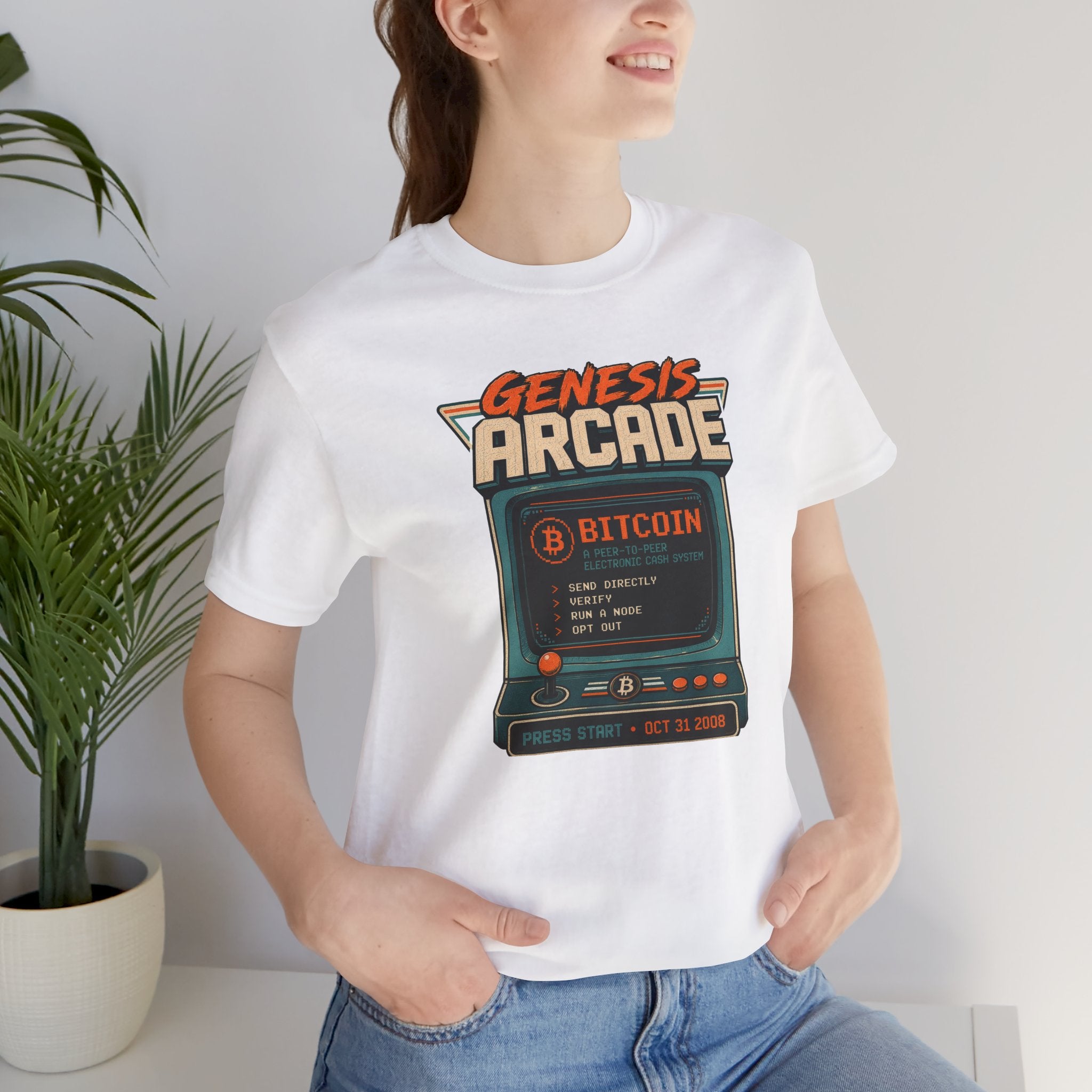 Bitcoin Genesis Block Retro Arcade Press Start T-Shirt | Bella Canvas 3001