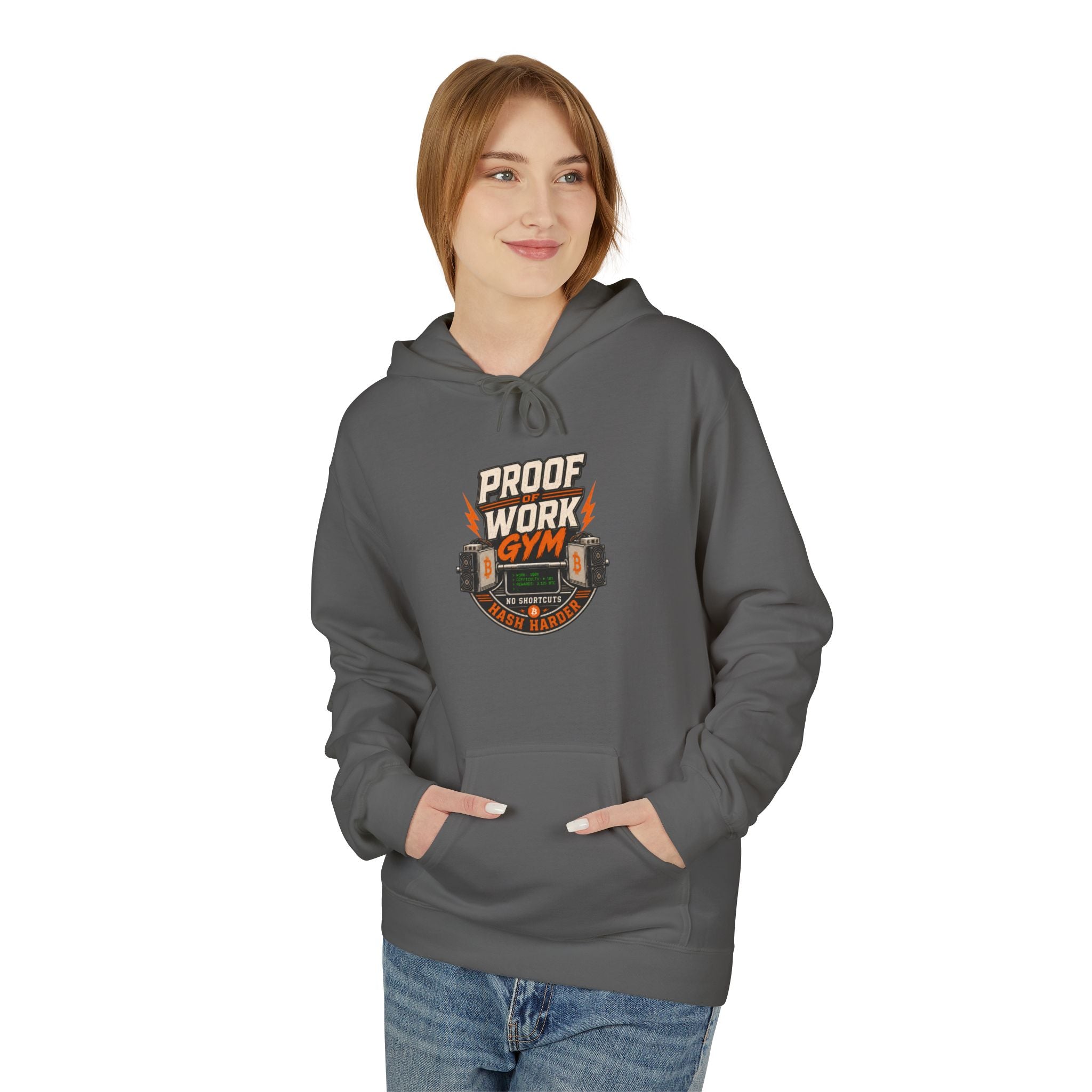 Proof of Work Bitcoin Mining Gym Hoodie | Weightlifting barbell vintage emblem, Train Hard, Hash Harder Pullover