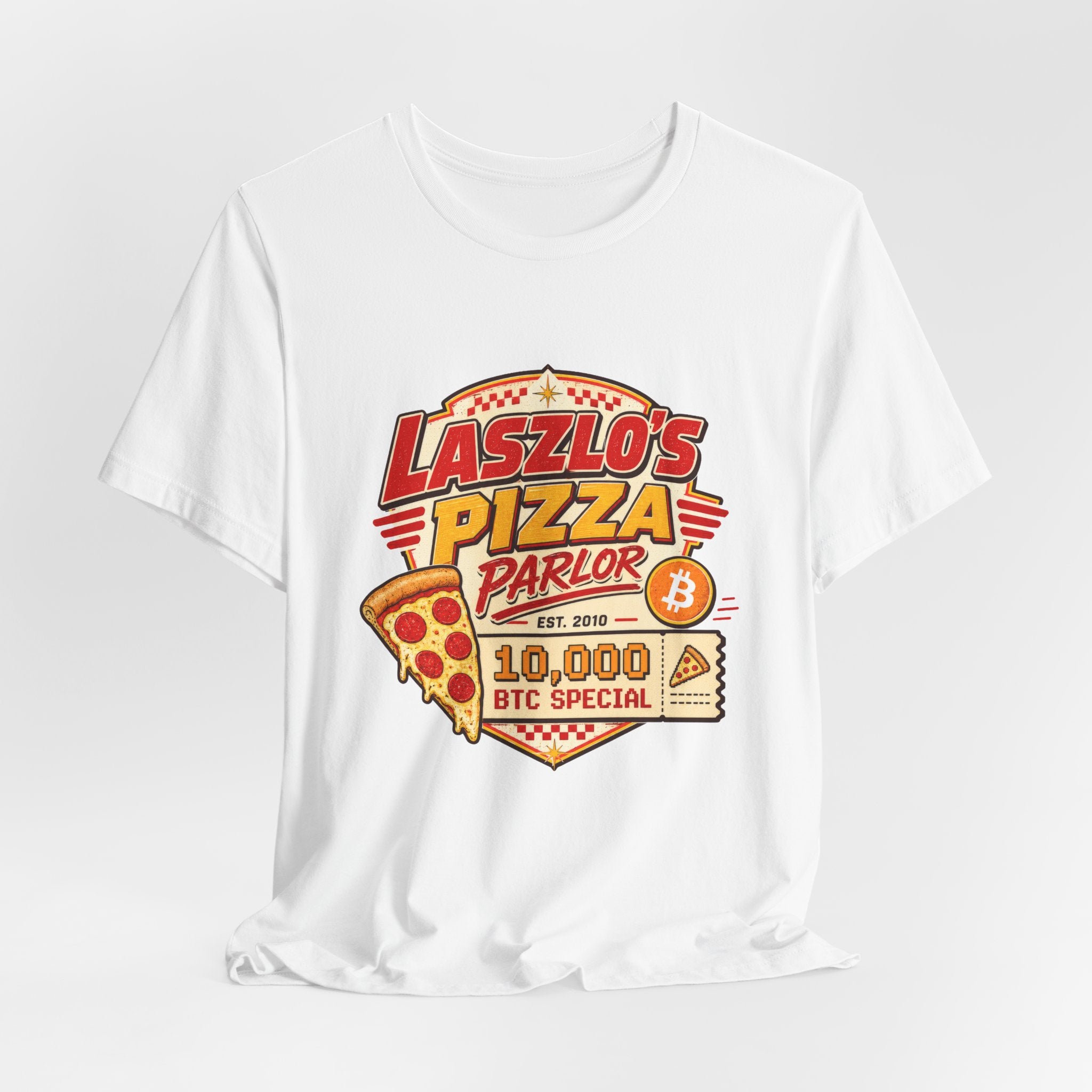 Laszlo's Pizza Parlor 10,000 Bitcoin Pizza Day Tee | Bella Canvas 3001