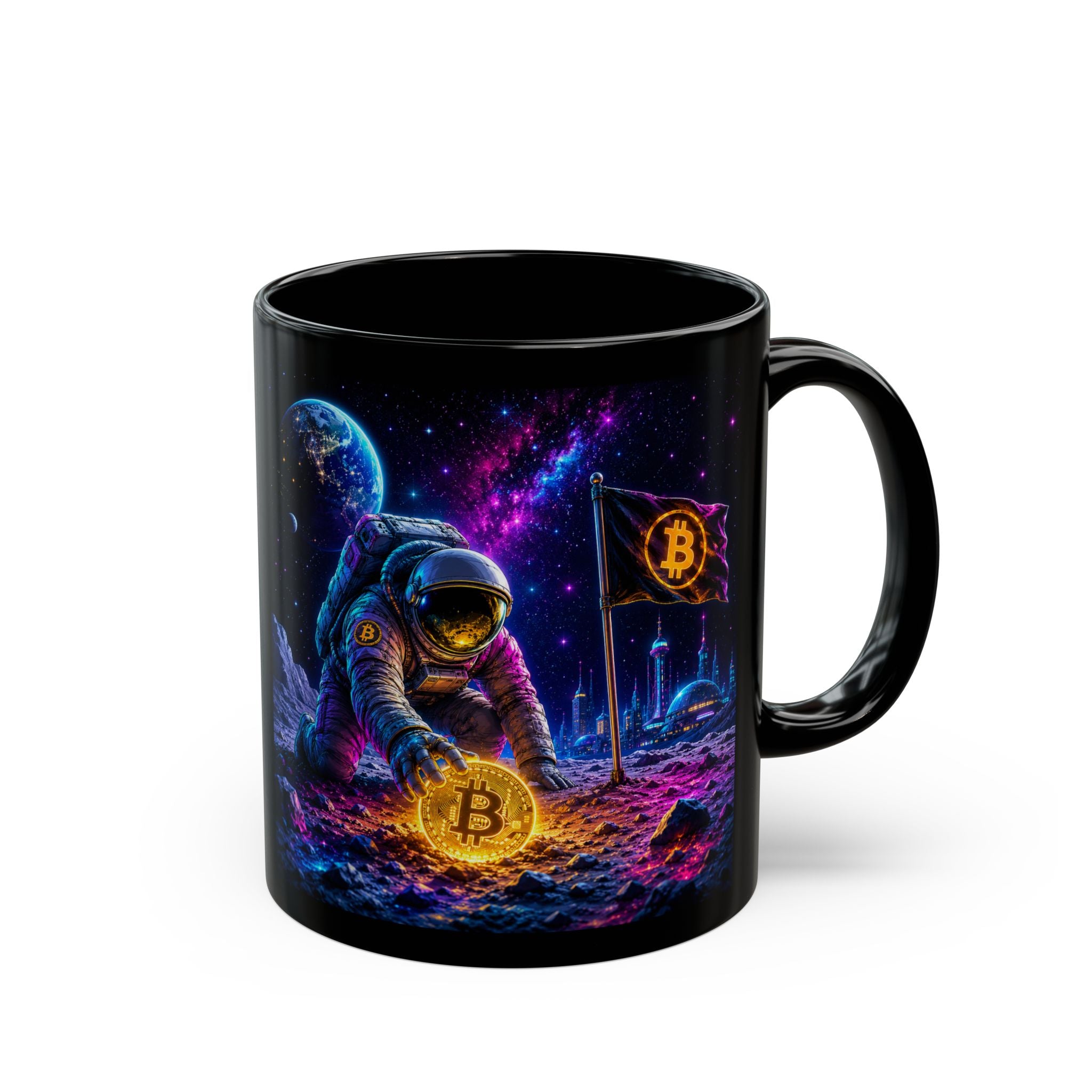 Bitcoin Astronaut Mug | Black Ceramic Coffee Cup