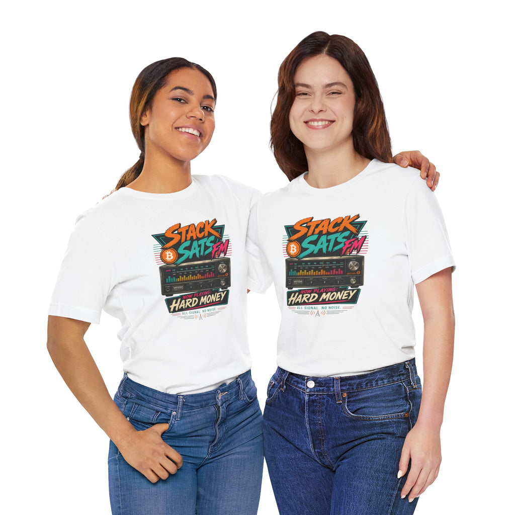 Stack Sats FM Radio cassette graphic T-shirt | Bitcoin hard money 80s retro Tee | Bella Canvas 3001