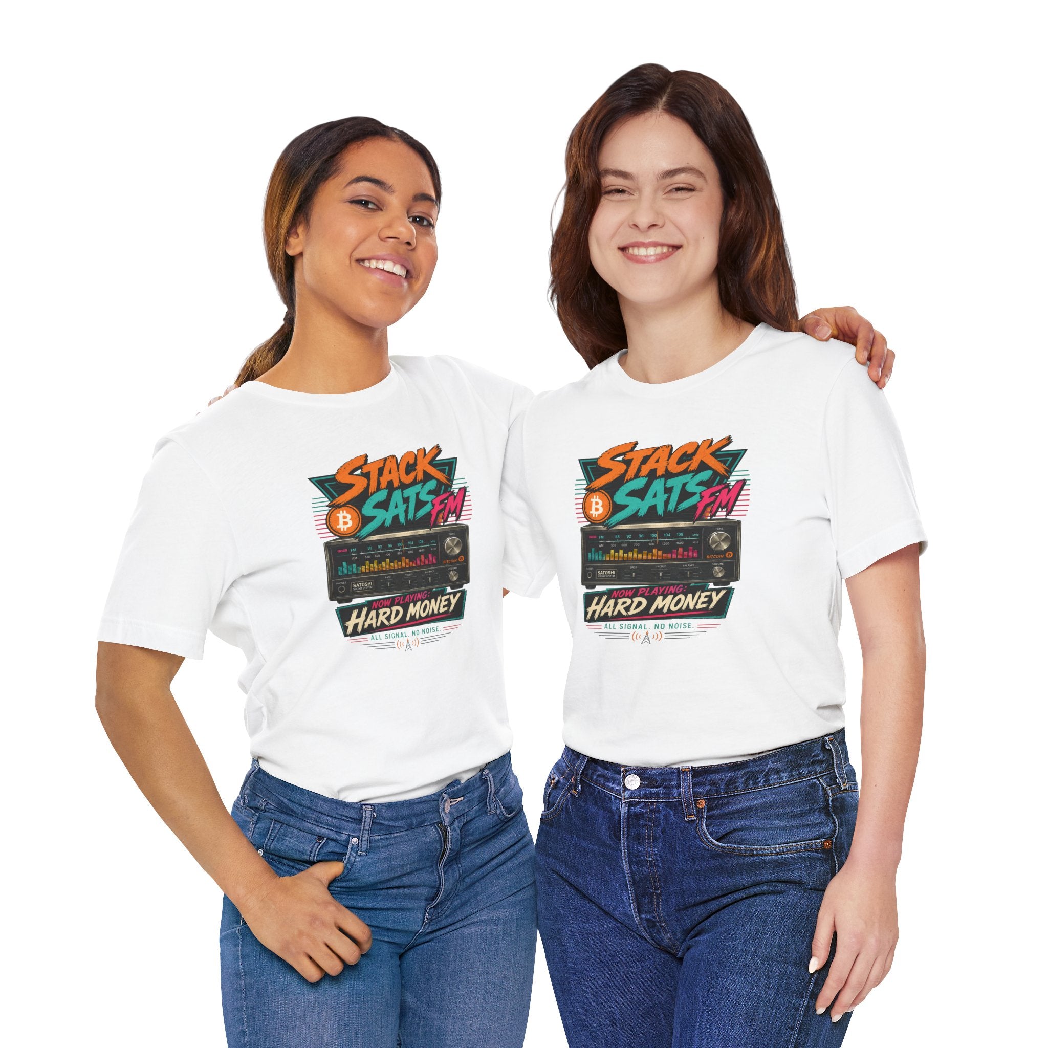 Stack Sats FM Radio cassette graphic T-shirt | Bitcoin hard money 80s retro Tee | Bella Canvas 3001