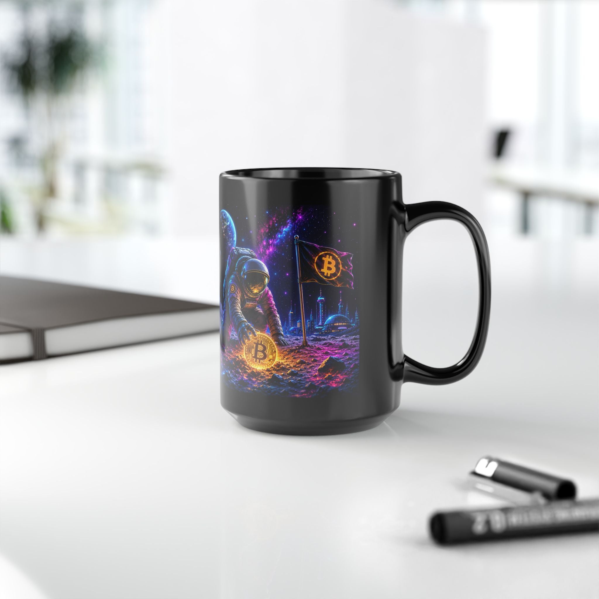 Bitcoin Astronaut Mug | Black Ceramic Coffee Cup