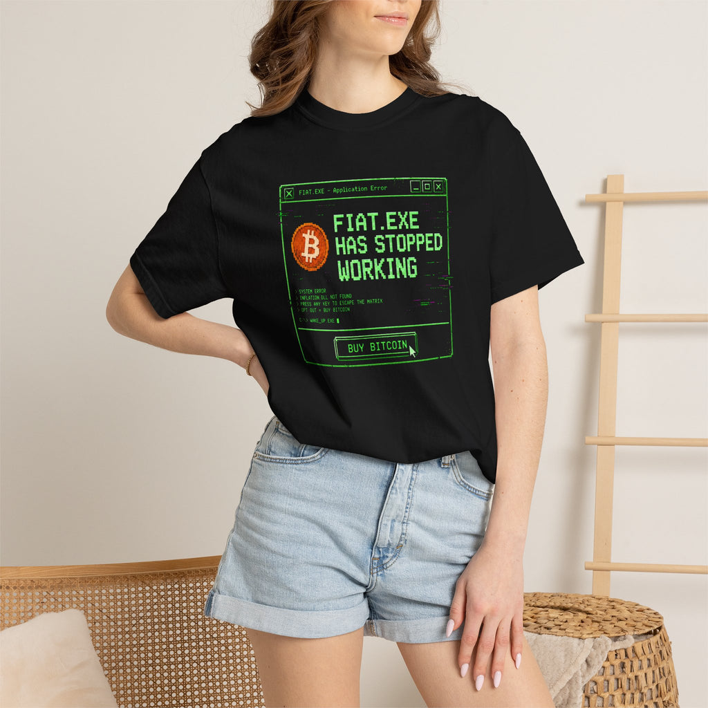 Fiat.exe Has Stopped Working Heavyweight Bitcoin Shirt, Retro Cyberpunk 80s Computer Terminal Error | Comfort Colors 1717