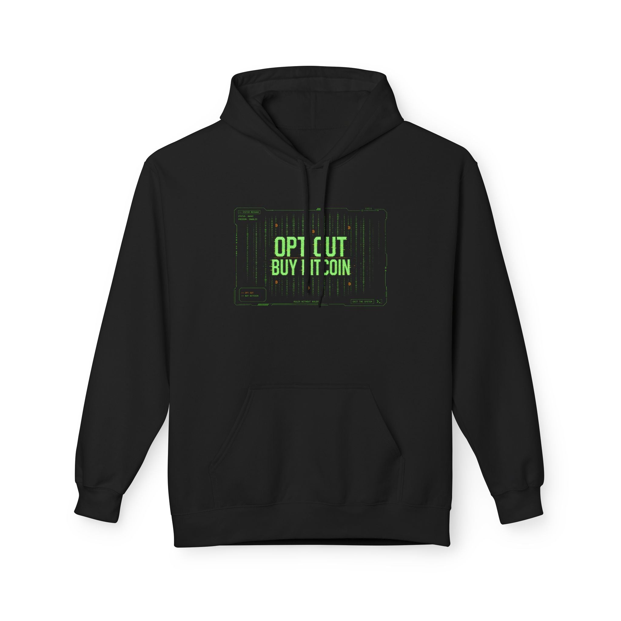 Opt Out Buy Bitcoin Hoodie | Retro Green Cyberpunk Computer Text