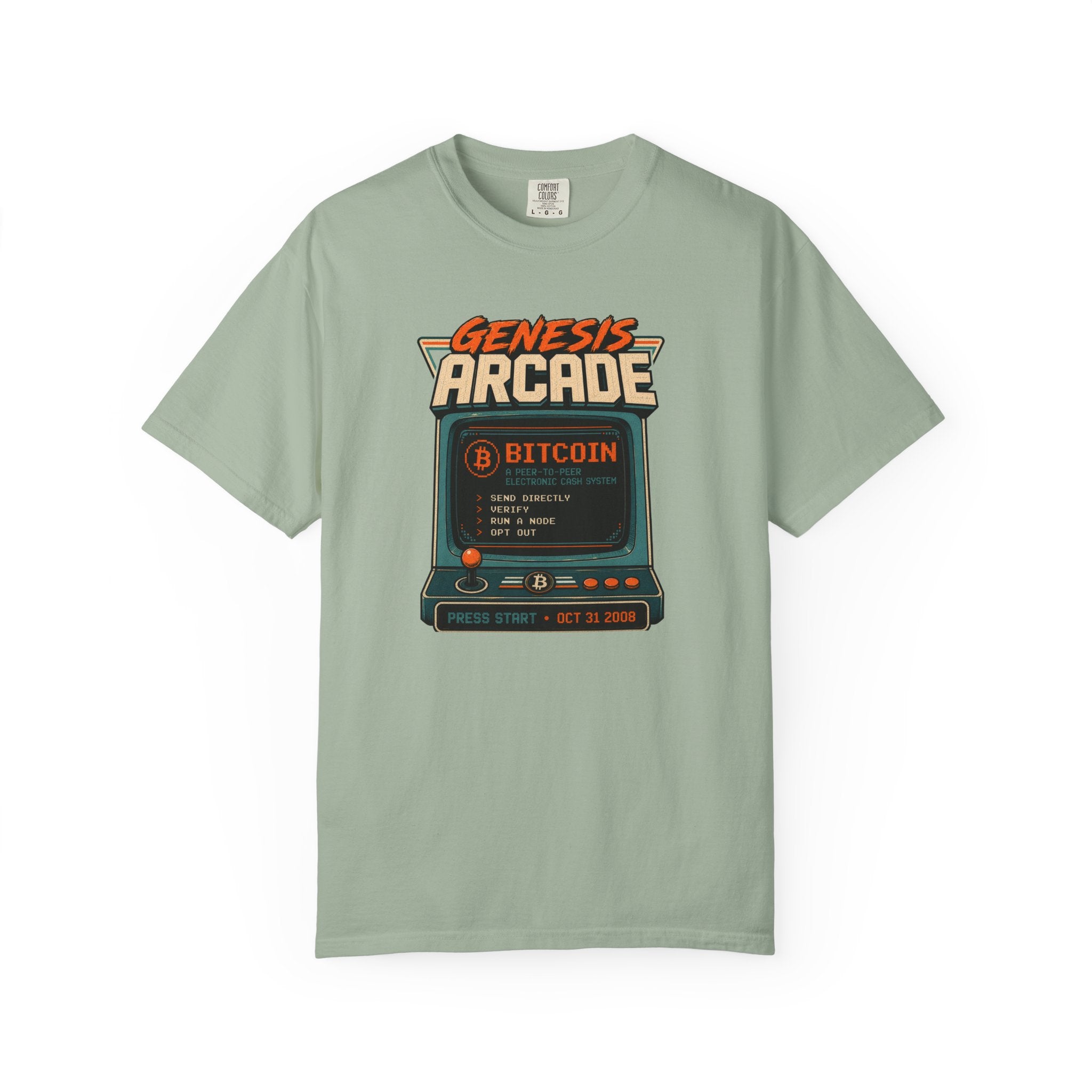 Bitcoin Genesis Block Heavyweight Retro Arcade T-Shirt | "Press Start" Bitcoin Tee | Comfort Colors 1717