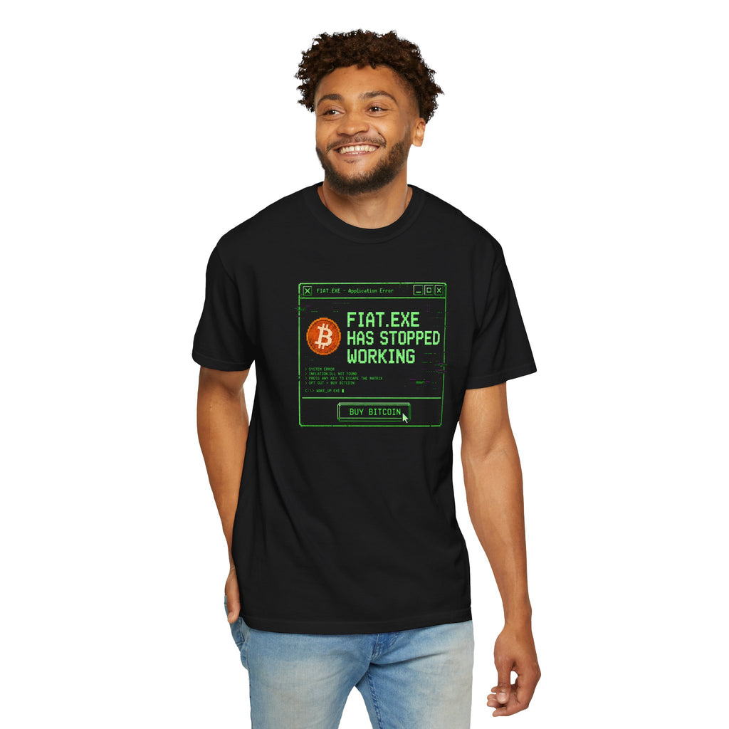 Fiat.exe Has Stopped Working Heavyweight Bitcoin Shirt, Retro Cyberpunk 80s Computer Terminal Error | Comfort Colors 1717