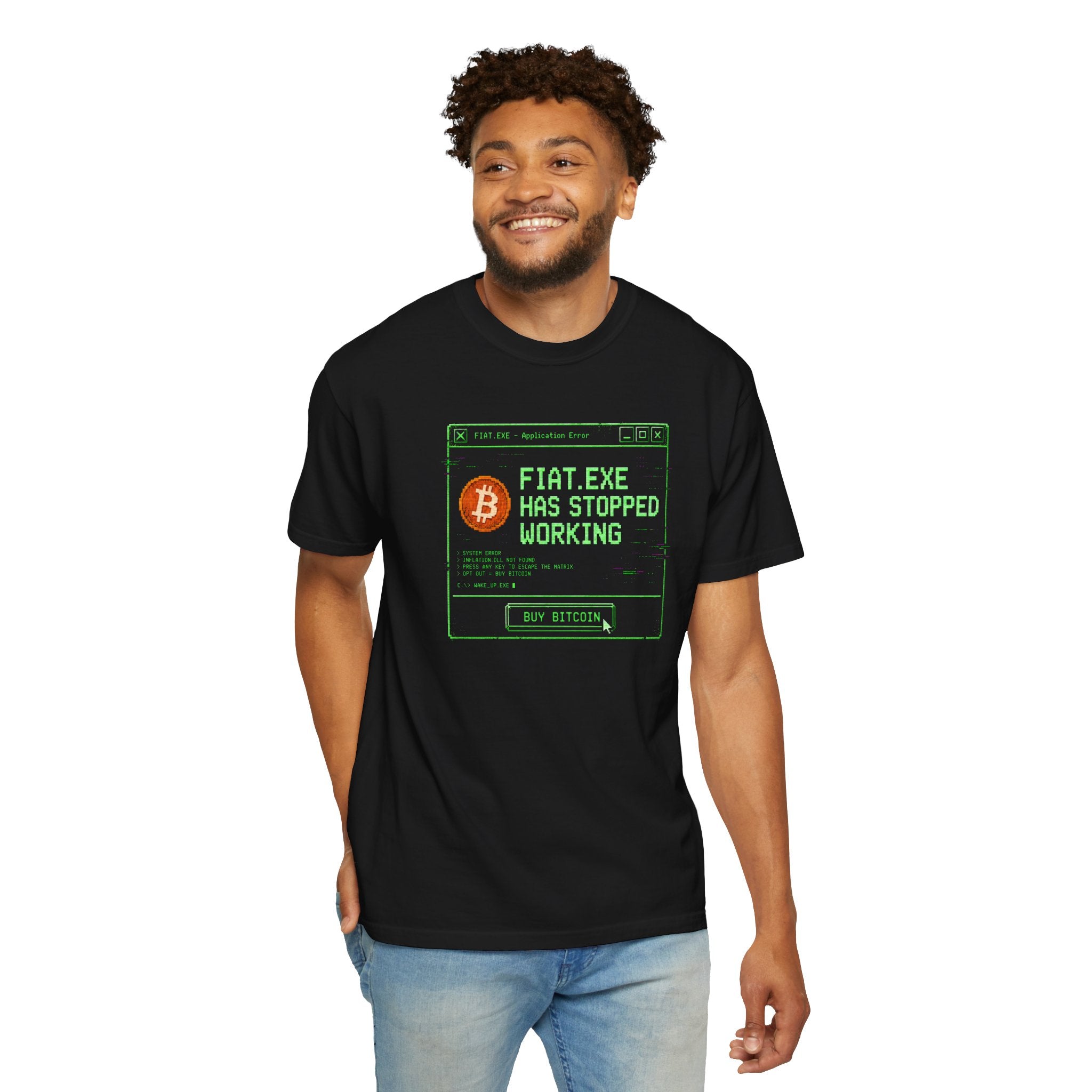Fiat.exe Has Stopped Working Heavyweight Bitcoin Shirt, Retro Cyberpunk 80s Computer Terminal Error | Comfort Colors 1717