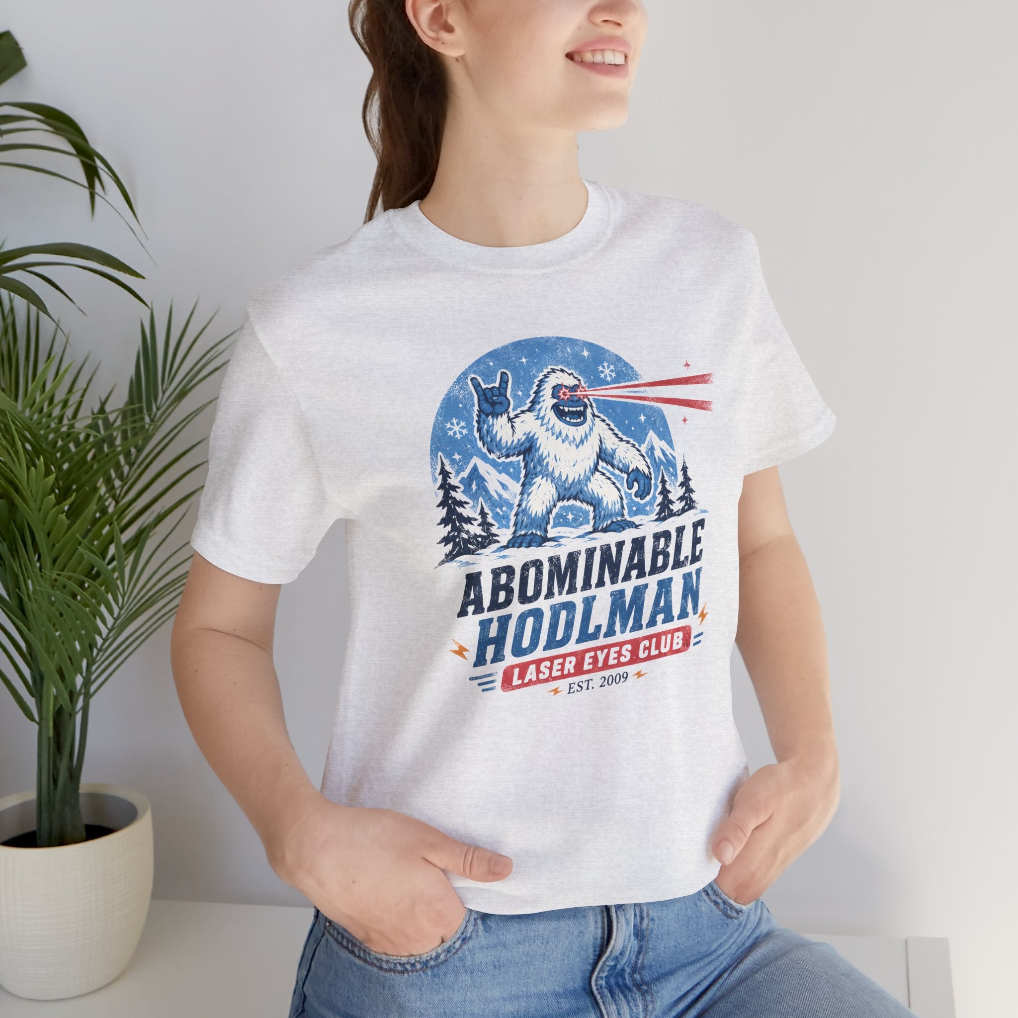 Abominable Hodlman Laser Eyes Club Bitcoin Tee | Yeti Holiday Shirt | Bella Canvas 3001