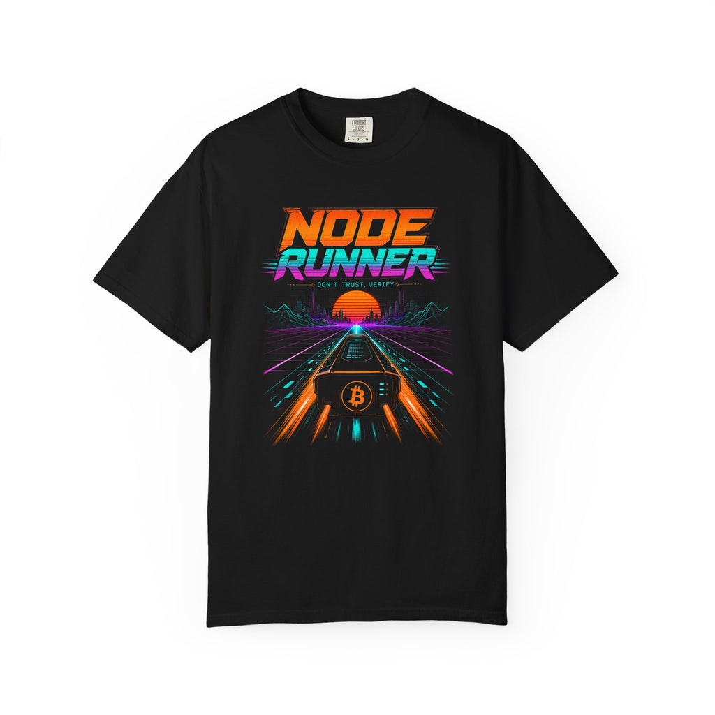 Node Runner Heavyweight Bitcoin T-Shirt | 80s  Retro Synthwave Aesthetic | Comfort Colors 1717