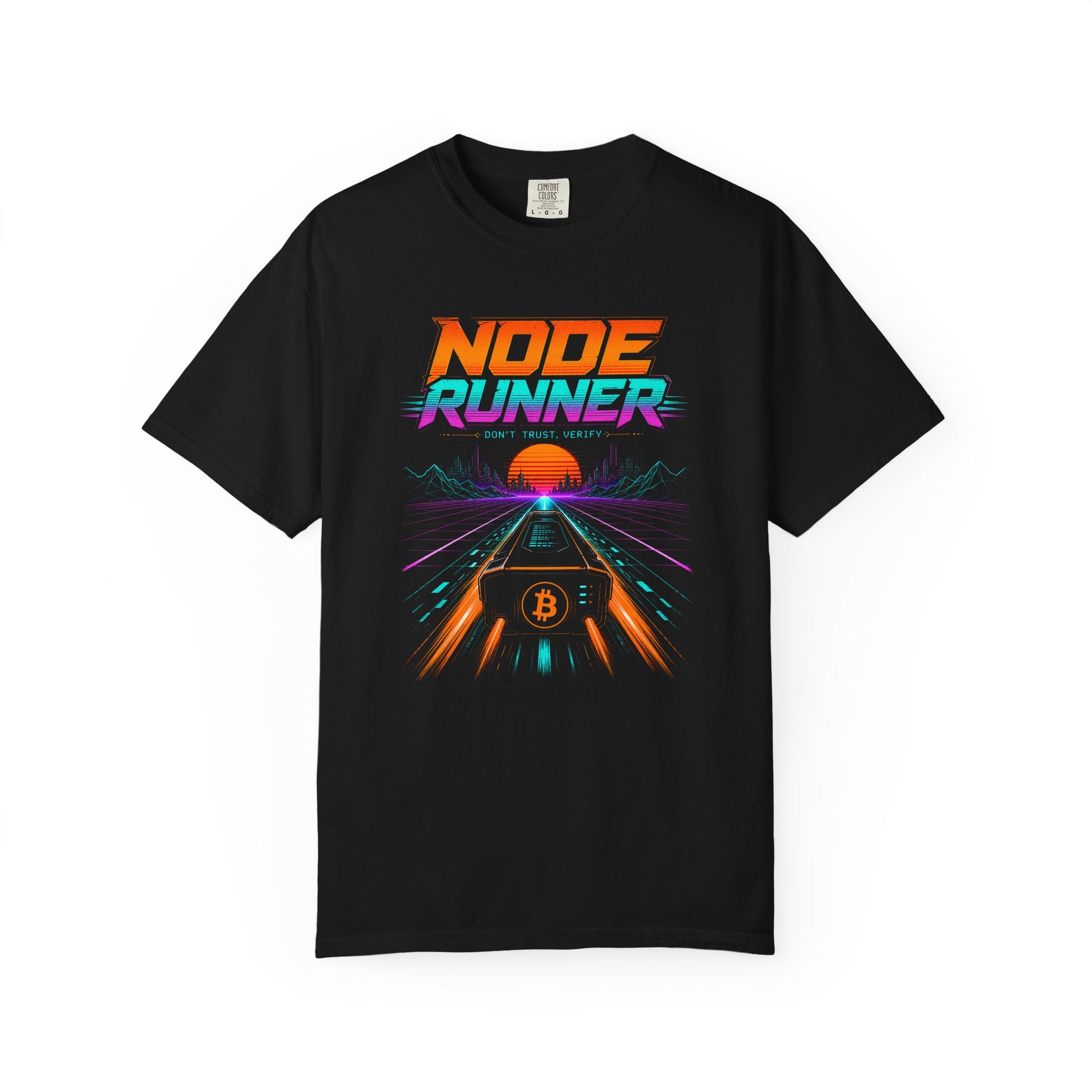 Node Runner Heavyweight Bitcoin T-Shirt | 80s  Retro Synthwave Aesthetic | Comfort Colors 1717