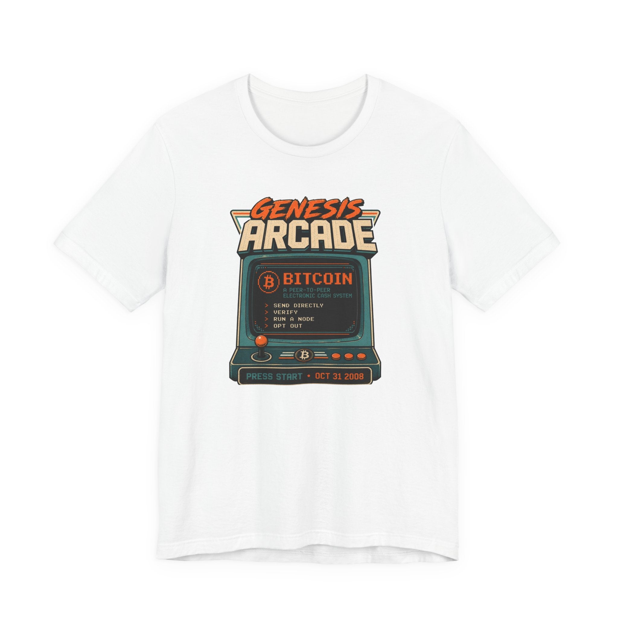 Bitcoin Genesis Block Retro Arcade Press Start T-Shirt | Bella Canvas 3001