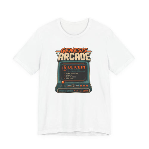 Bitcoin Genesis Block Retro Arcade Press Start T-Shirt | Bella Canvas 3001