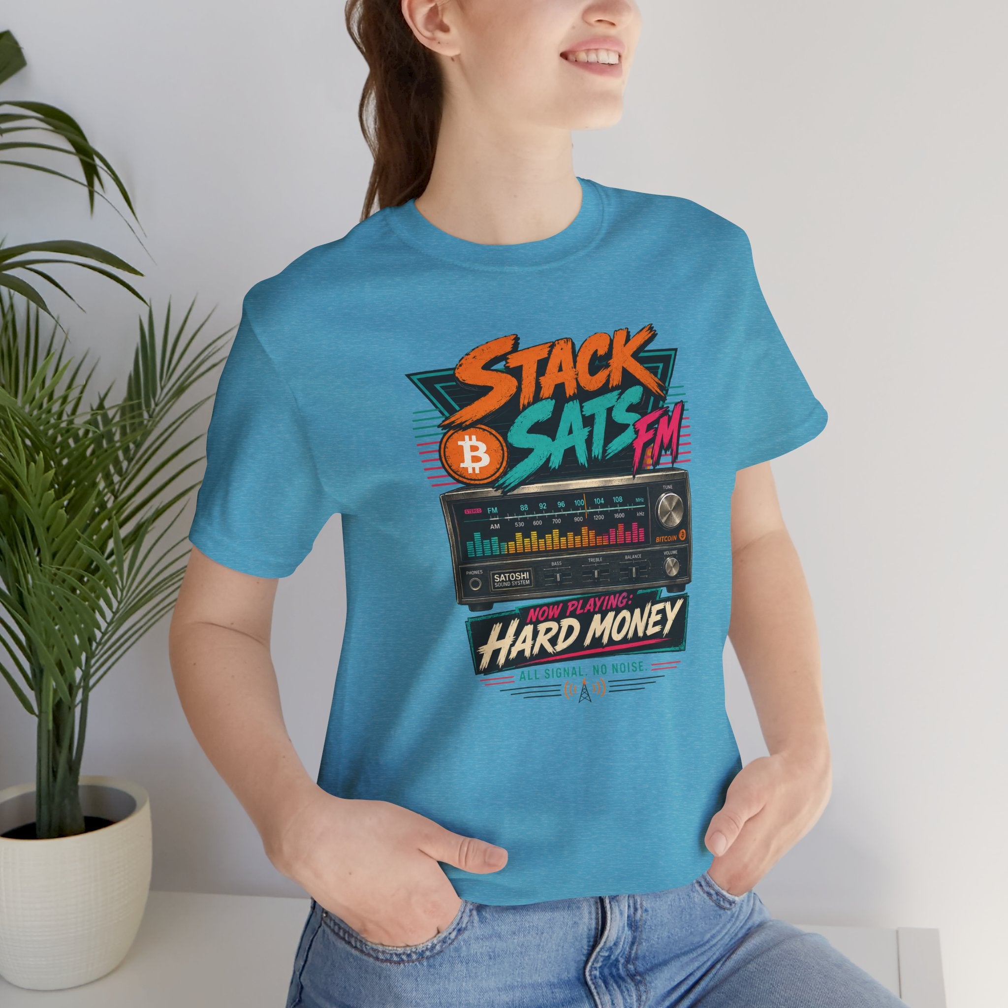 Stack Sats FM Radio cassette graphic T-shirt | Bitcoin hard money 80s retro Tee | Bella Canvas 3001