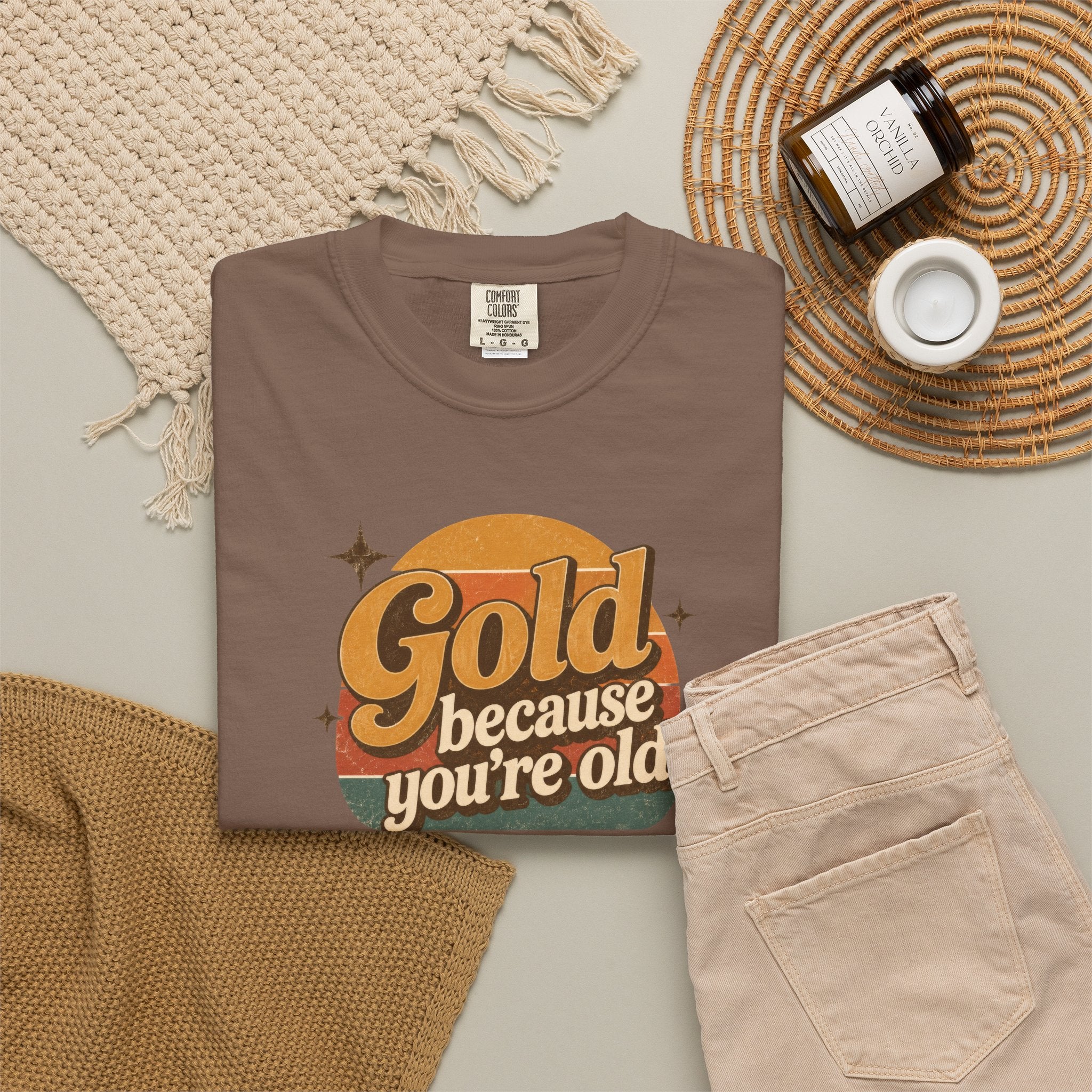 Gold Because You're Old T-Shirt | Retro 1970s Typography, Since 1971 | Comfort Colors 1717