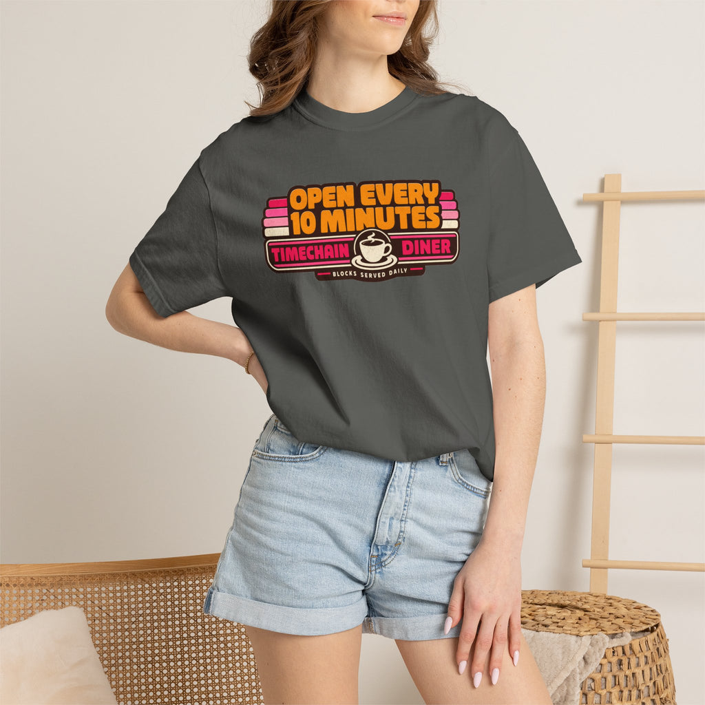 Incognito Heavyweight Open Every 10 Minutes Timechain Diner Tee | Retro Coffee T-Shirt | Comfort Colors 1717
