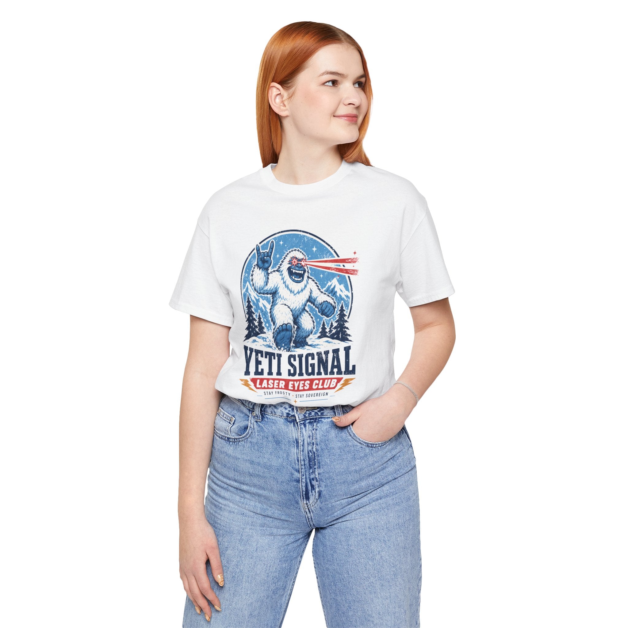 Yeti Signal Laser Eyes Club Bitcoin T-Shirt | Bella Canvas 3001